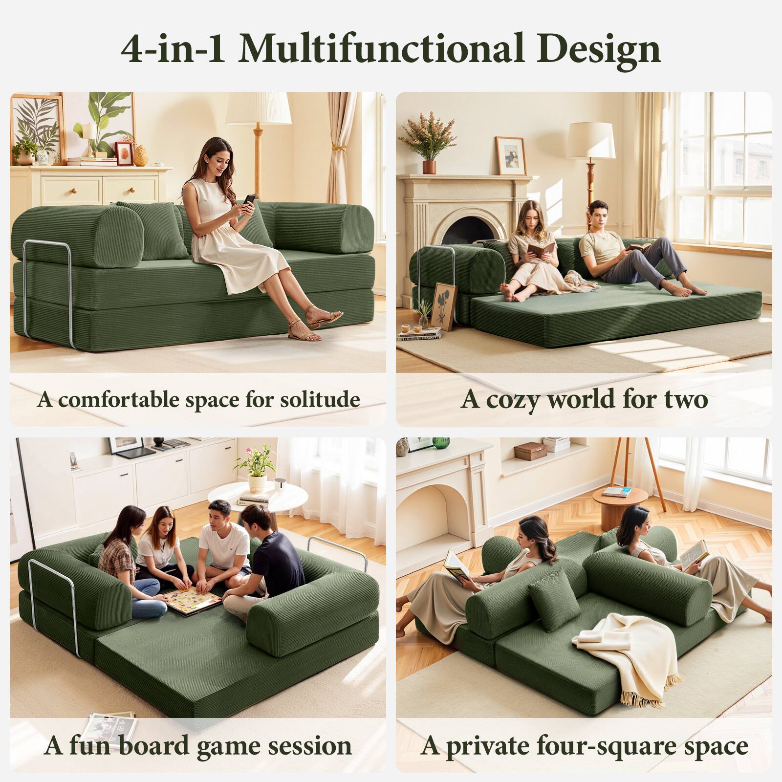 4-in-1 Multifunctional Design

A comfortable space for solitude

A cozy world for two

A fun board game session

A private four-square space