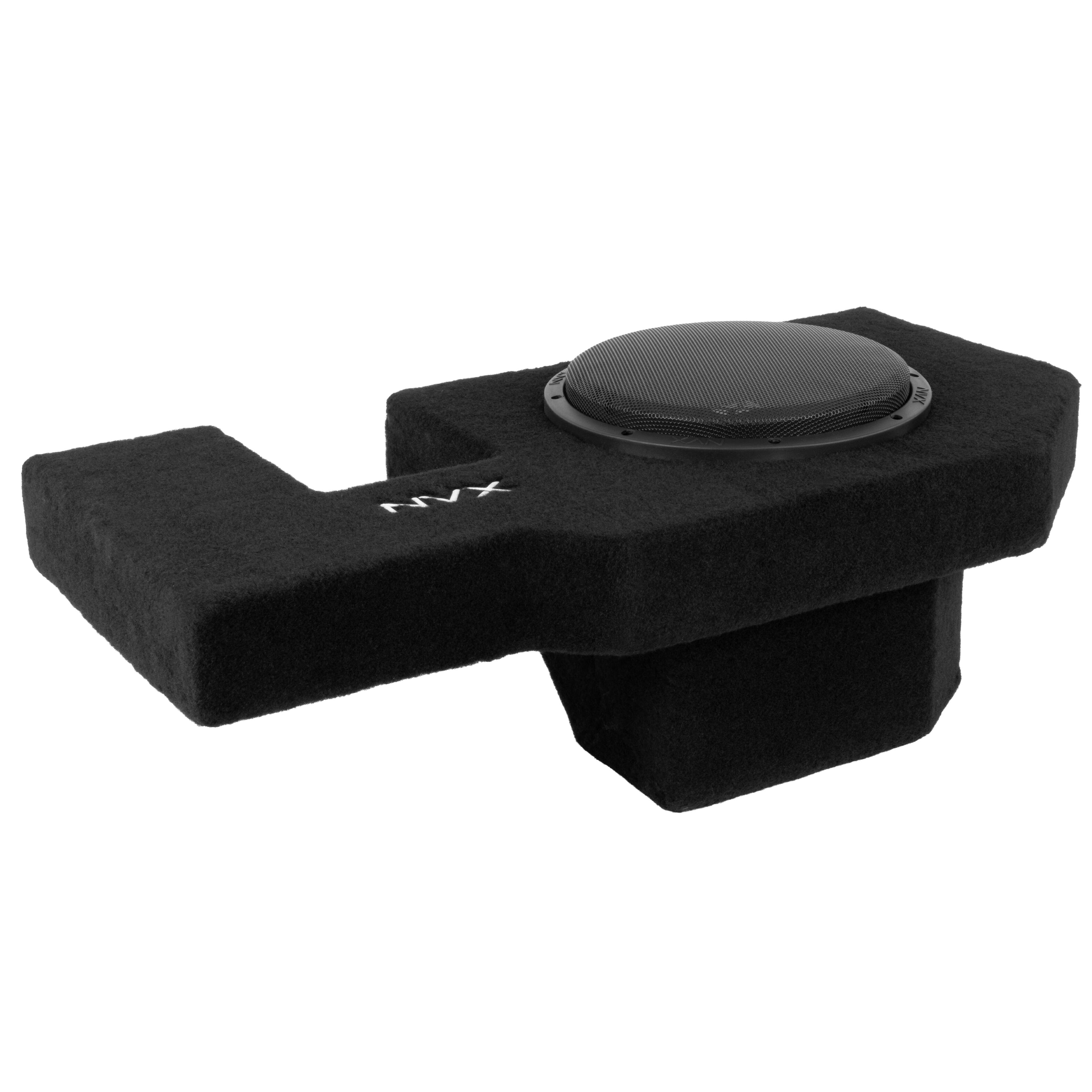 Back. NVX - Custom Fit 350W RMS Single 10in Sealed Loaded Subwoofer Enclosure for 2002-2018 Ram Quad and Crew Cab Trucks.