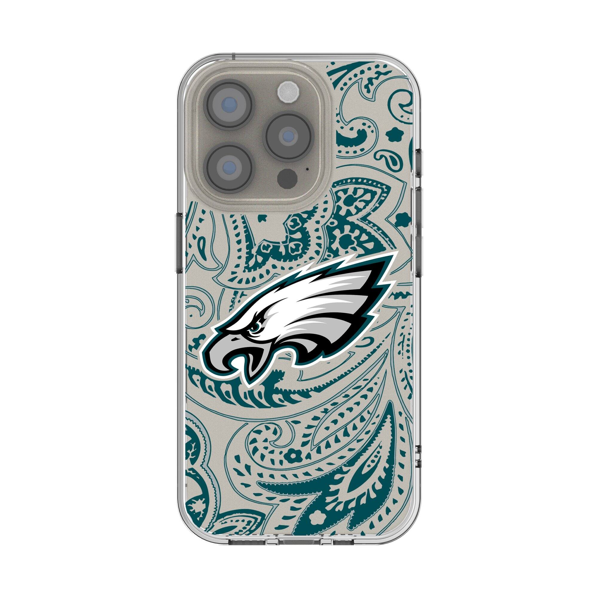 Front. Keyscaper - Philadelphia Eagles iPhone Clear Paisley Design Case - 15 Pro Max - Multicolor.