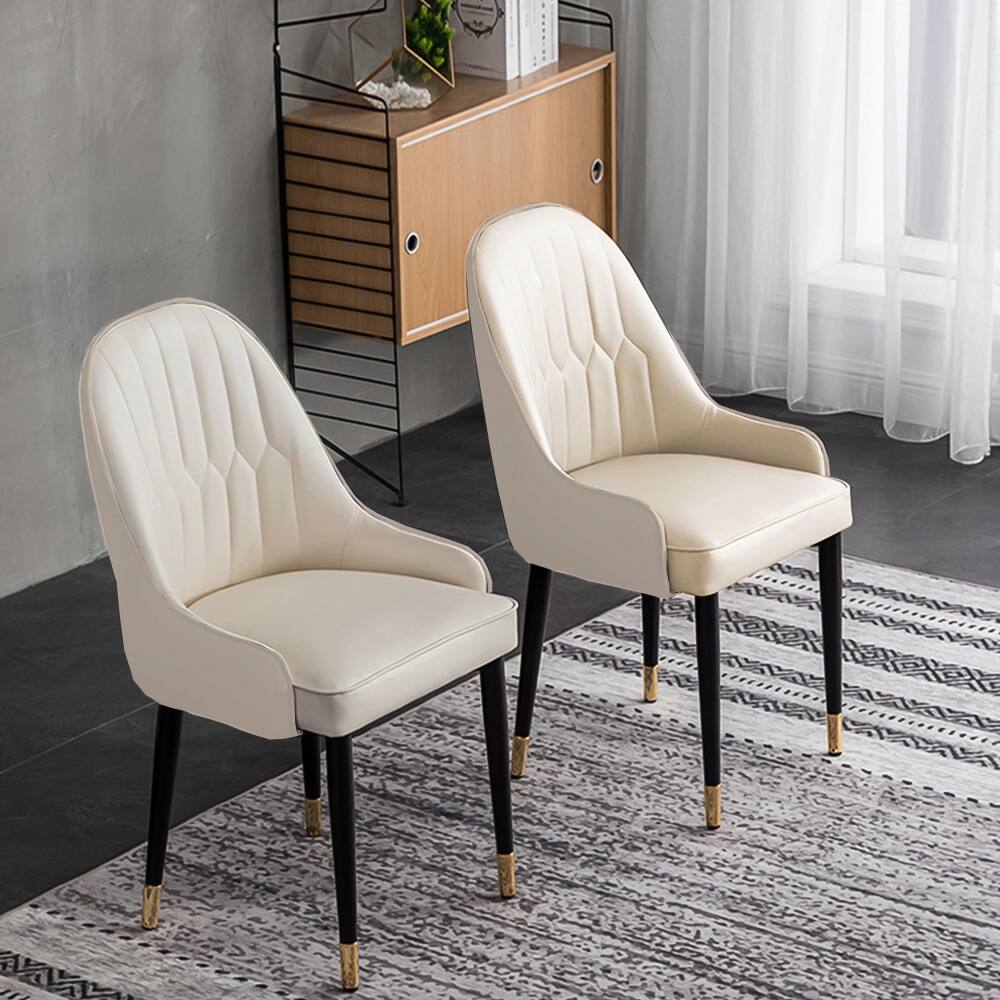 Front. POVISON - Modern Upholstered Dining Chairs Set of 2, Leather Dining Chairs with Arms, Breakfast Table Chairs, Beige - Gray & Beige PU Leather.