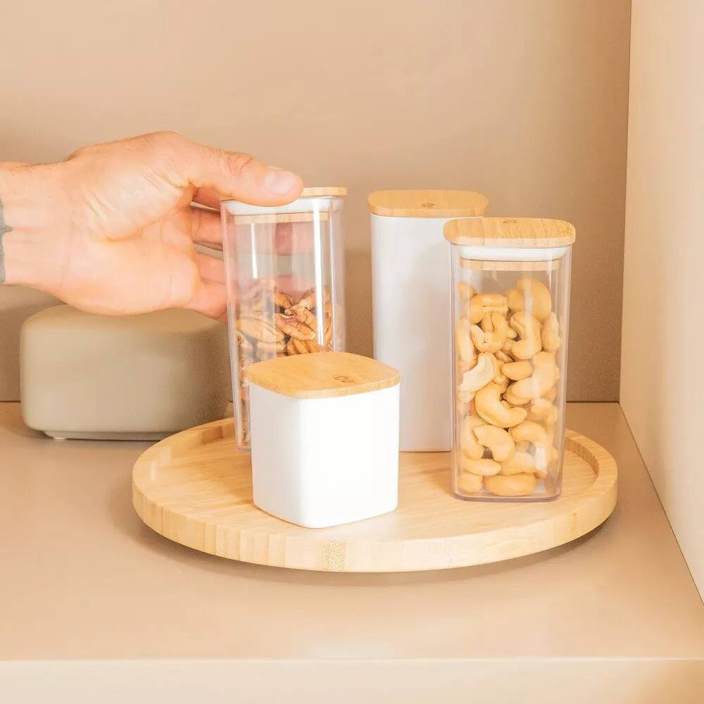 Alt View 2. OU - OU Airtight Food Storage Container w Bamboo Lid 4.2cup, Plastic Food Storage Container - Clear.