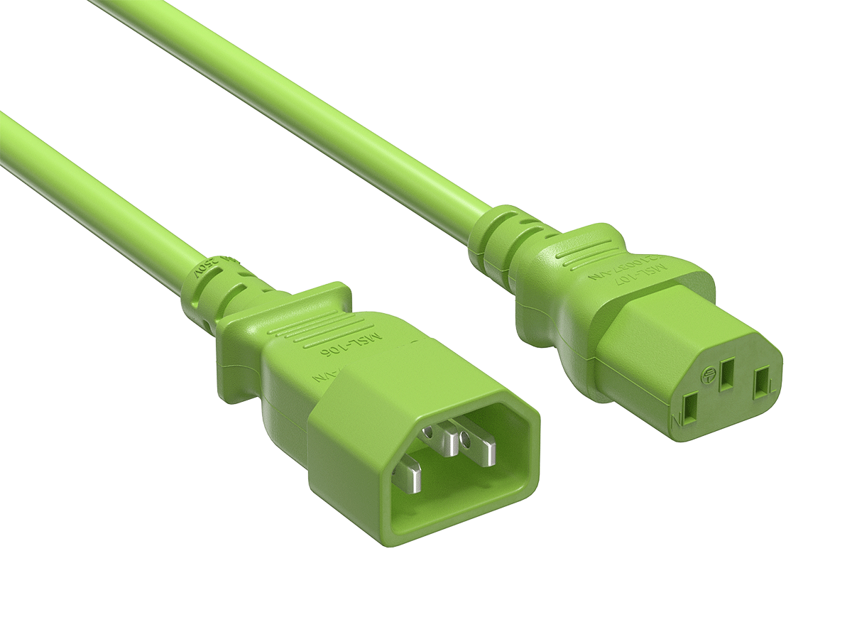 Cable Leader - Power Extension Cord, IEC C13 to C14 Fully Molded, 18 AWG 10A 250V for PDU, UPS, Monitor, Desktop PC - Green