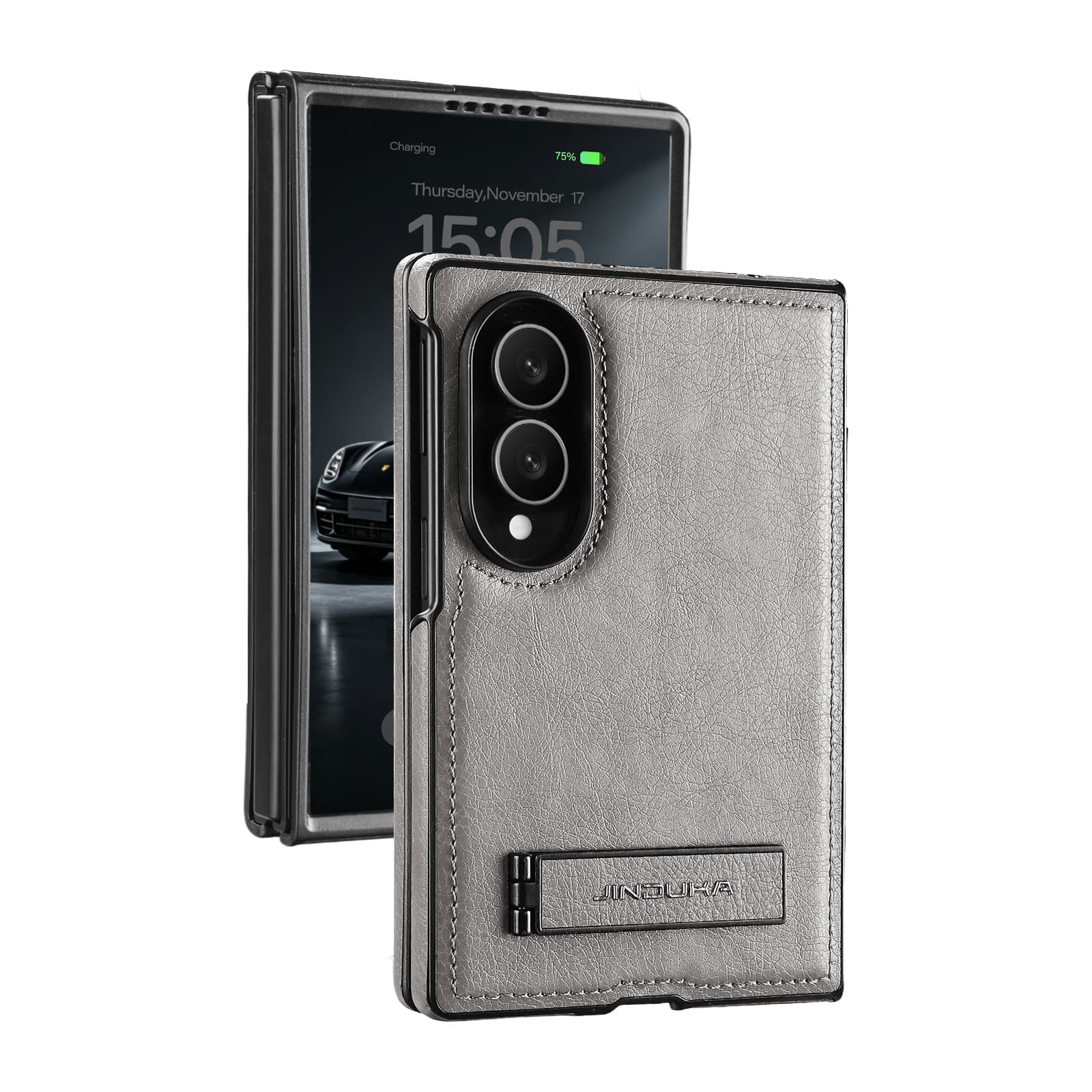 Dteck - Shockproof Case for Samsung Galaxy Z Fold8 with Adjustable Kickstand, Retro Leather Texture Rigid PC Protective Cover - Gray price history on PriceWatchPro