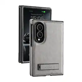 Dteck - Shockproof Case for Samsung Galaxy Z Fold8 with Adjustable Kickstand, Retro Leather Texture Rigid PC Protective Cover - Gray