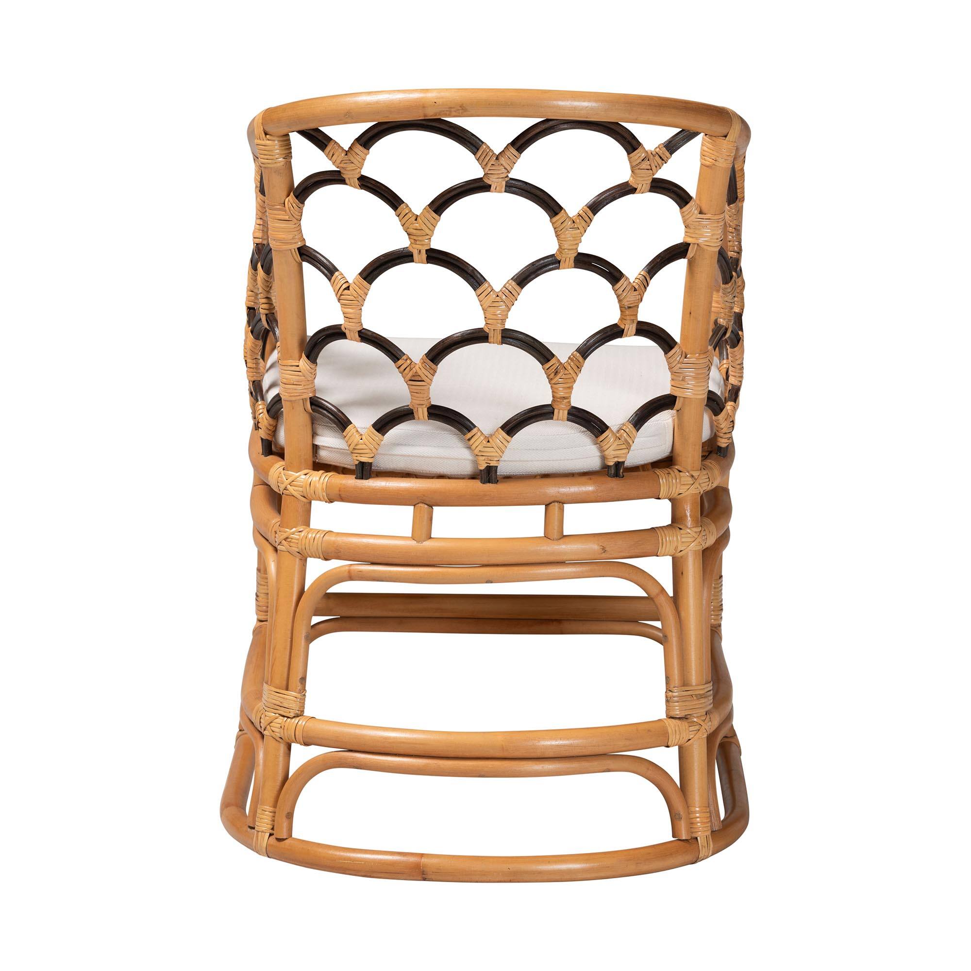 Back. bali & pari - Veneto Natural Rattan Dining Chair with Scalloped Back - Light Honey/Dark Brown.