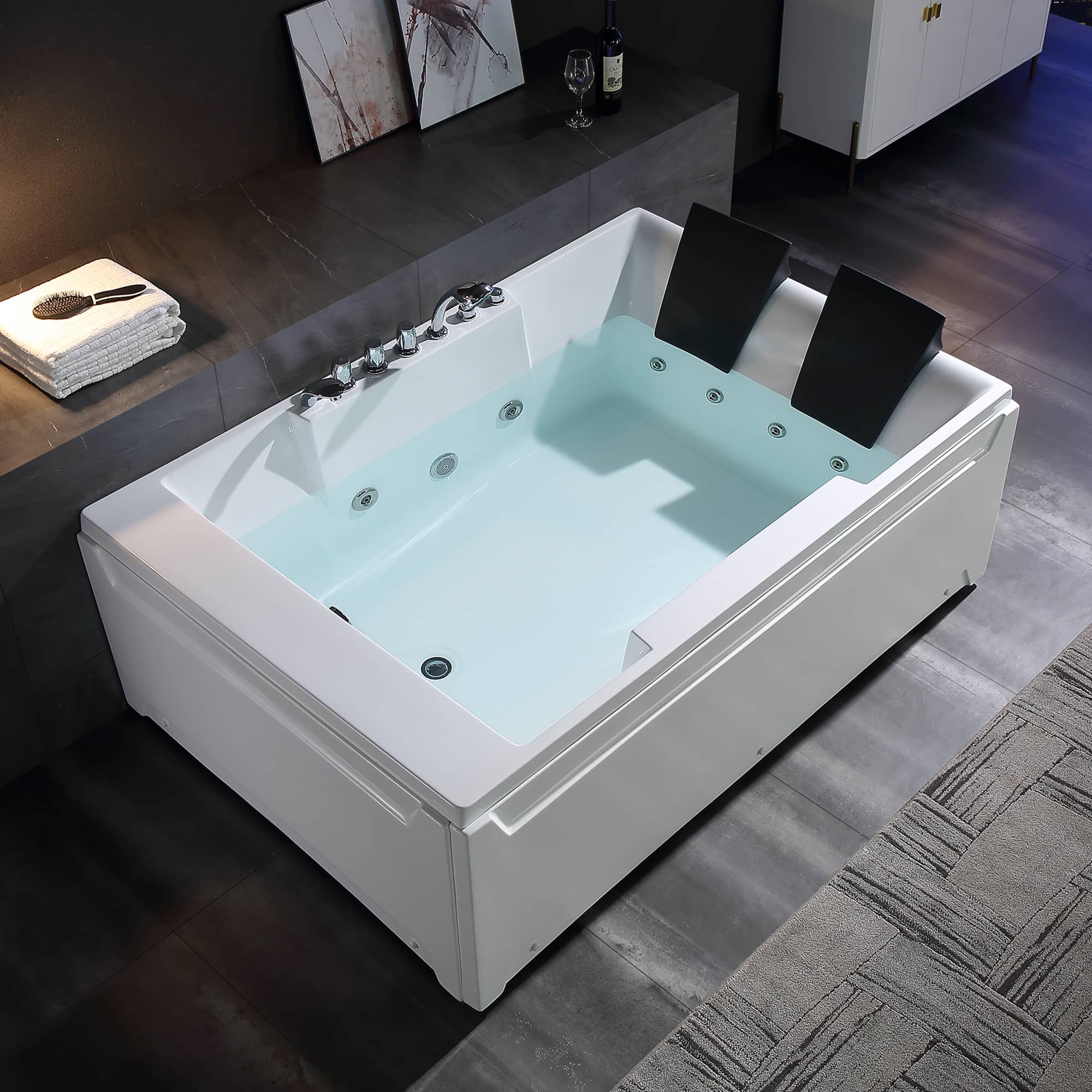 Empava - 72 in. x 48 in. Left Drain Alcove Whirlpool Bathtub Lighted Rectangular Hydrotherapy Jetted Soaking Bath Tub - White