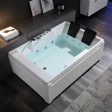 Front. Empava - 72 in. x 48 in. Left Drain Alcove Whirlpool Bathtub Lighted Rectangular Hydrotherapy Jetted Soaking Bath Tub in White - White.