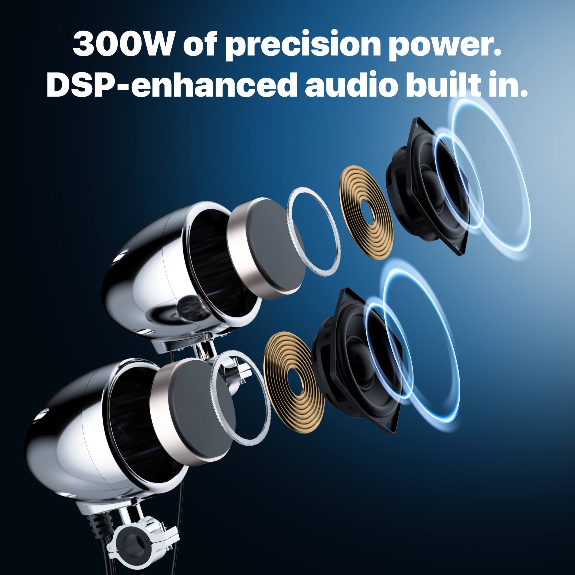 300W of precision power. DSP-enhanced audio built in.