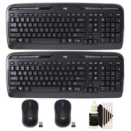 2x Logitech MK320 Full-size Wireless Membrane Keyboard and Mouse Bundle for PC with 3pc Cleaning Kit - Black
