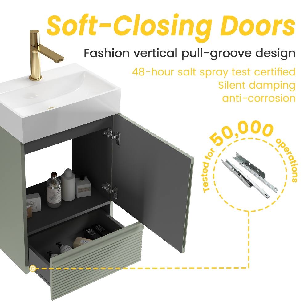 Soft-Closing Doors  
Fashion vertical pull-groove design  
48-hour salt spray test certified  
Silent damping anti-corrosion  
Tested for 50,000 operations