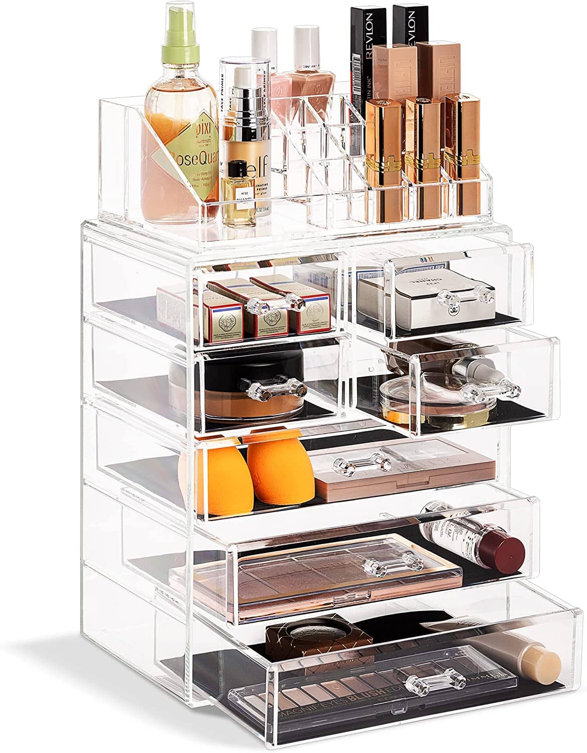 Sorbus - 2 Piece Makeup Organizer Case & Display - Design -for Dresser, Bathroom, Vanity & Countertop - Clear
