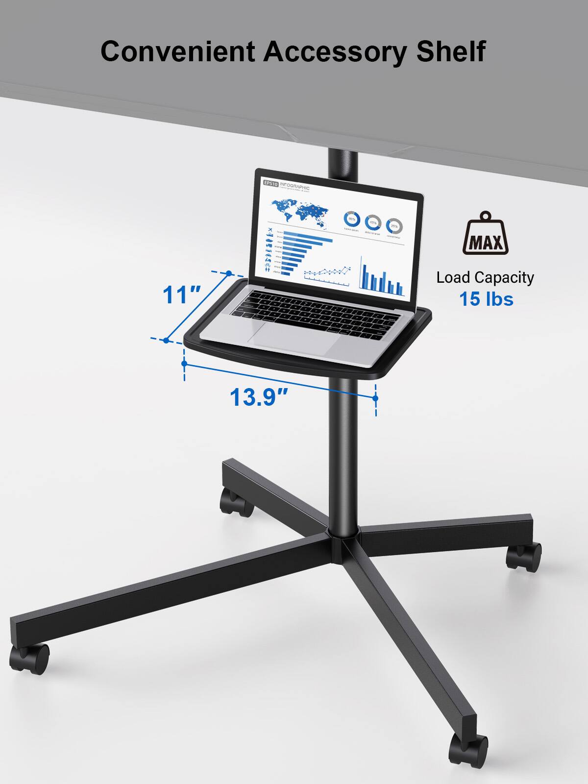 Convenient Accessory Shelf EPTS ther RUP - m - MAX 11" Load Capacity 15 lbs 13.9"