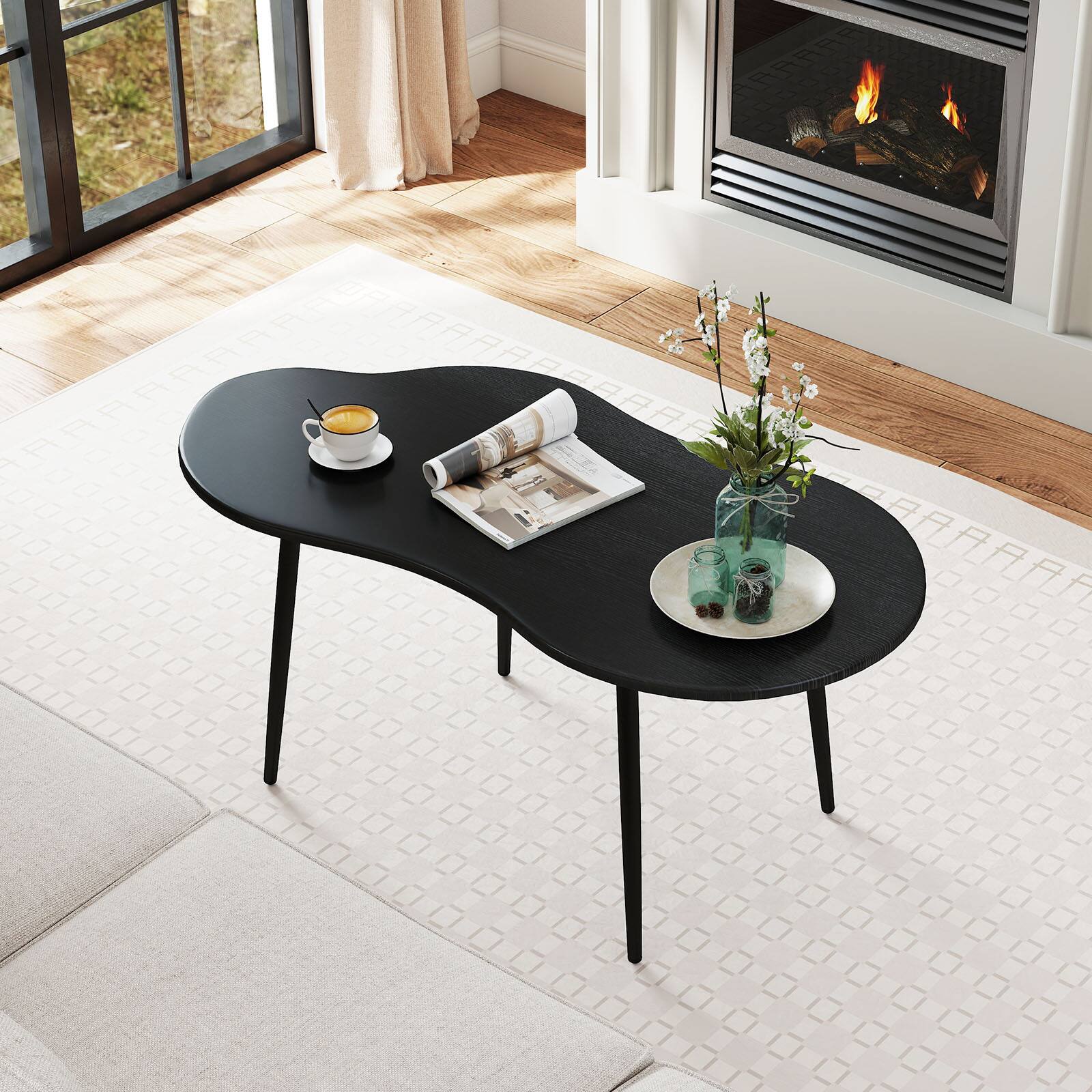 Alt View 5. Gymax - Gymax Cloud Shape Coffee TableIrregular Center Table w/ Metal FrameWooden Table Black - Black.