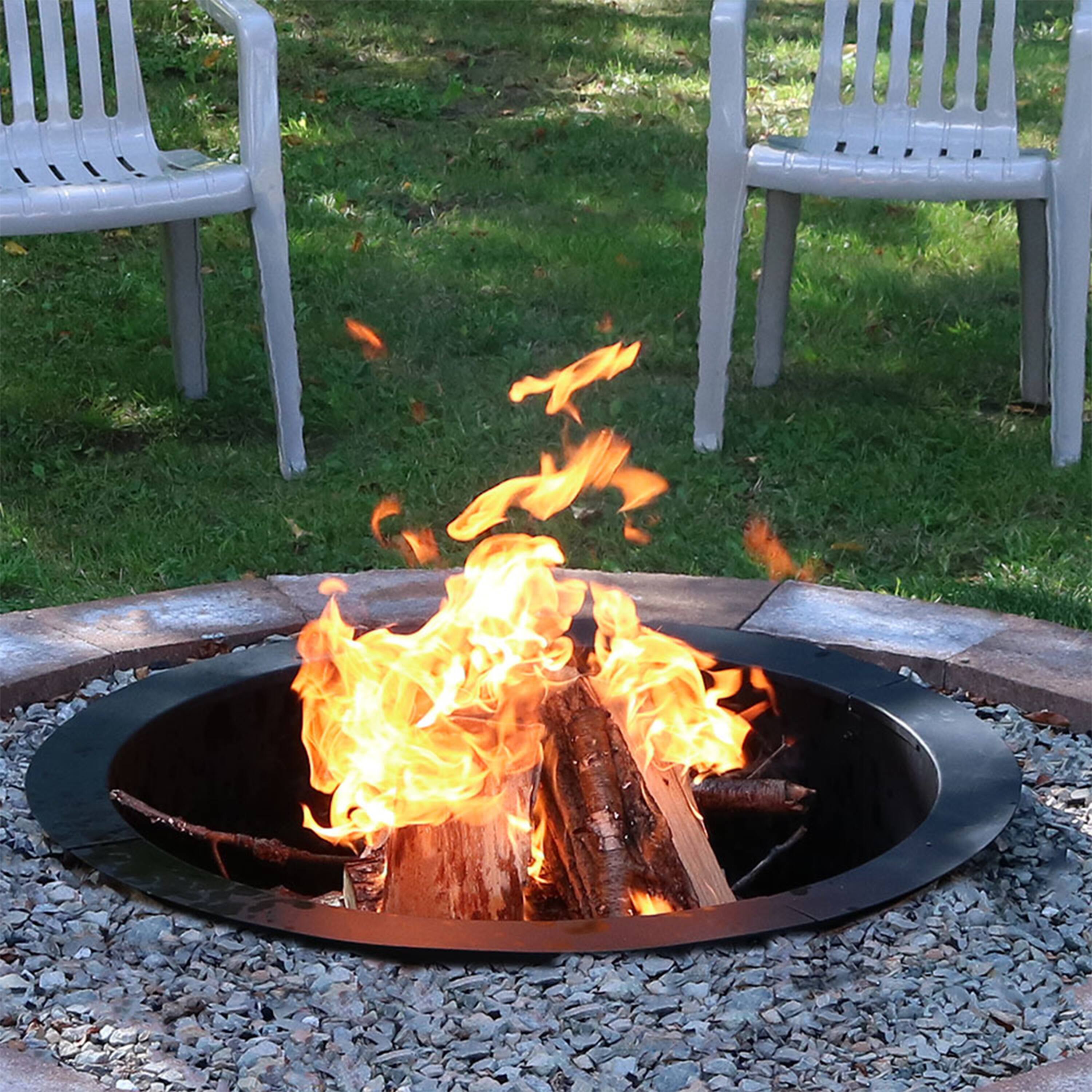 Alt View 4. Sunnydaze - 36 in Heavy-Duty Steel Above/In-Ground Fire Pit Ring Insert - Black.