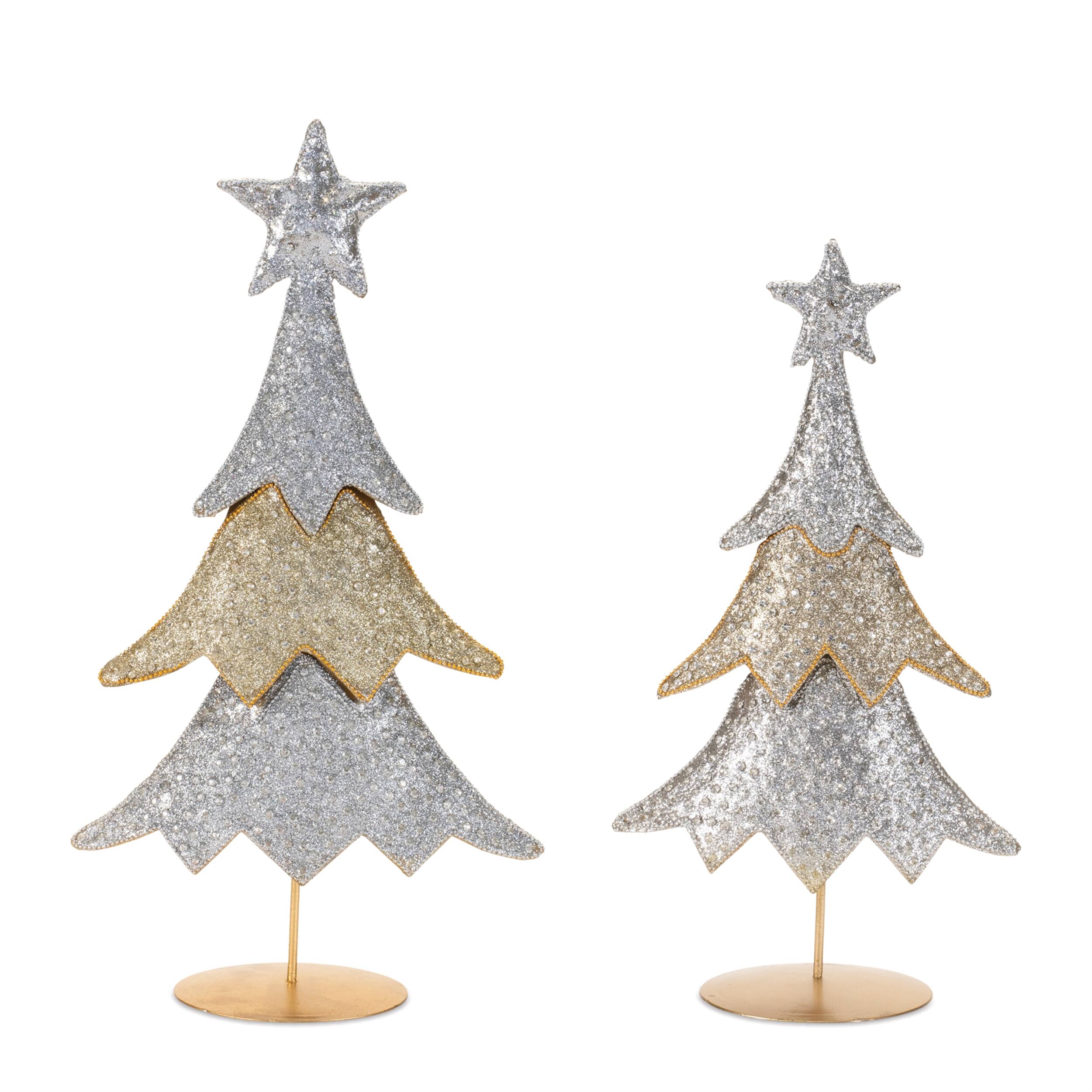 Front. BreeBe - Jeweled Metal Christmas Tree (Set of 2) - Silver, Gold.