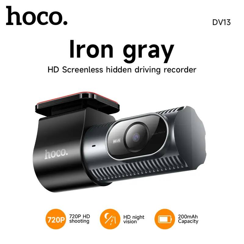 hoco.  
Iron gray  
HD Screenless hidden driving recorder  

720P HD shooting  
HD night vision  
200mAh Capacity  

DV13