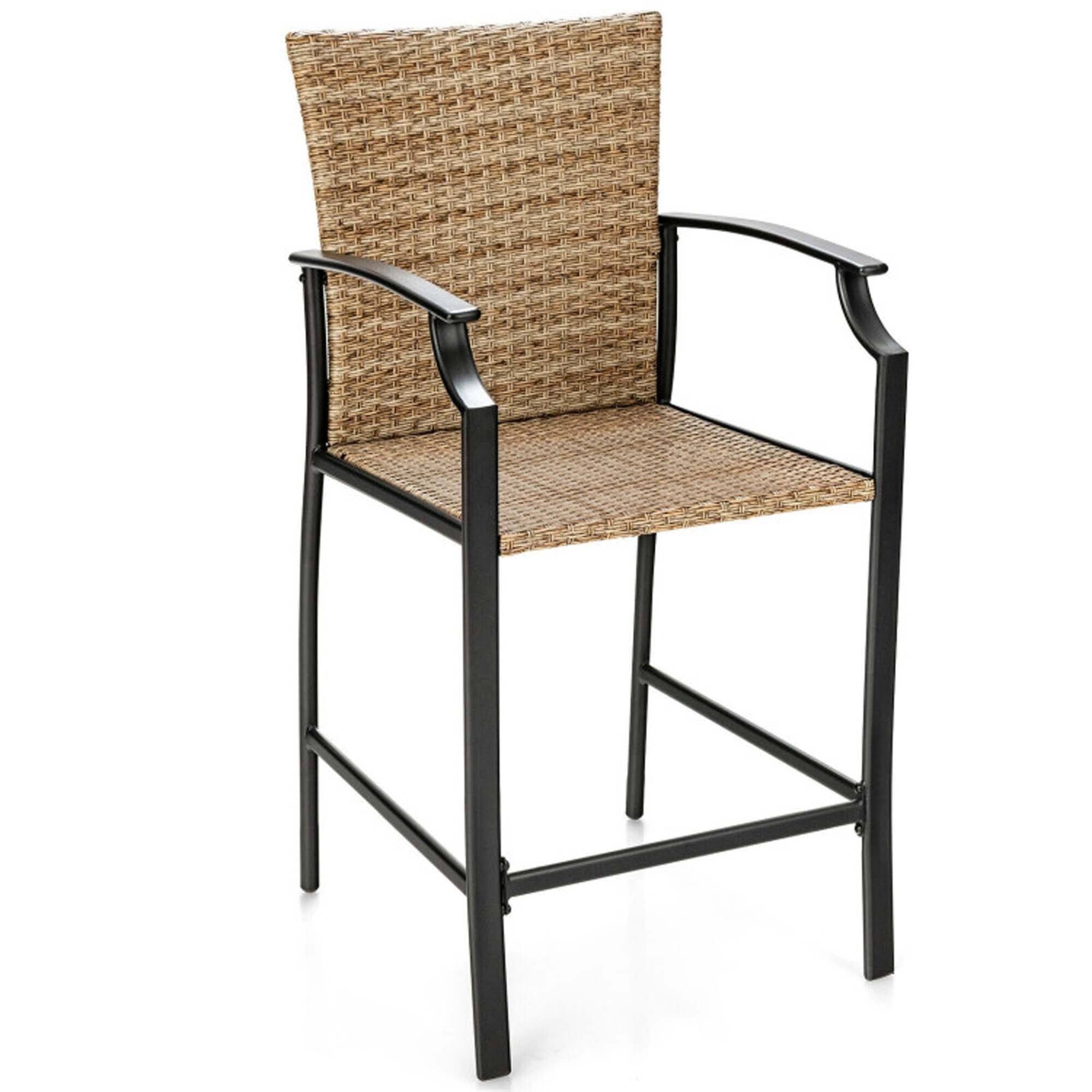 Alt View 5. Boyel Living - Black andBrown with Cushions Patio Rattan Set of 4 Rattan Bar Stools - Brown.