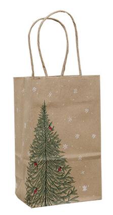 BreeBe - Evergreen w/Cardinal Gift Bag - 8" - Brown, Green, Red