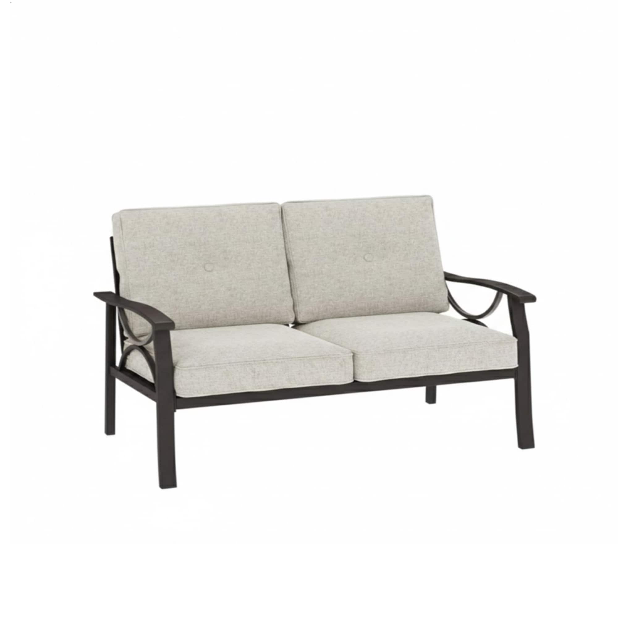 Mondawe - 48" All-Weather Metal Loveseat with Cushions and black Frame - Light Khaki+Beige
