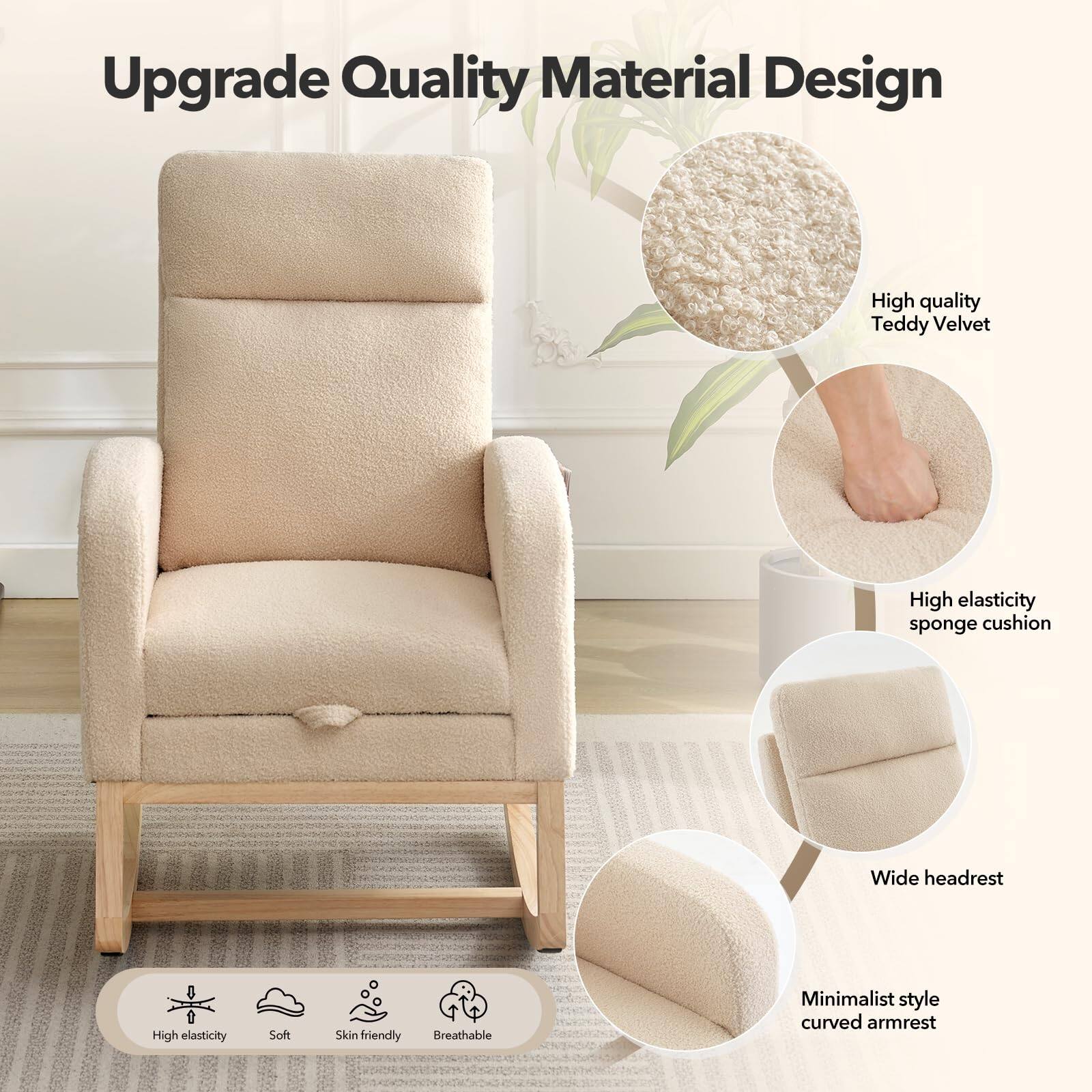 Upgrade Quality Material Design

- High quality Teddy Velvet
- High elasticity sponge cushion
- Wide headrest
- Minimalist style curved armrest

Features:
- High elasticity
- Soft
- Skin friendly
- Breathable