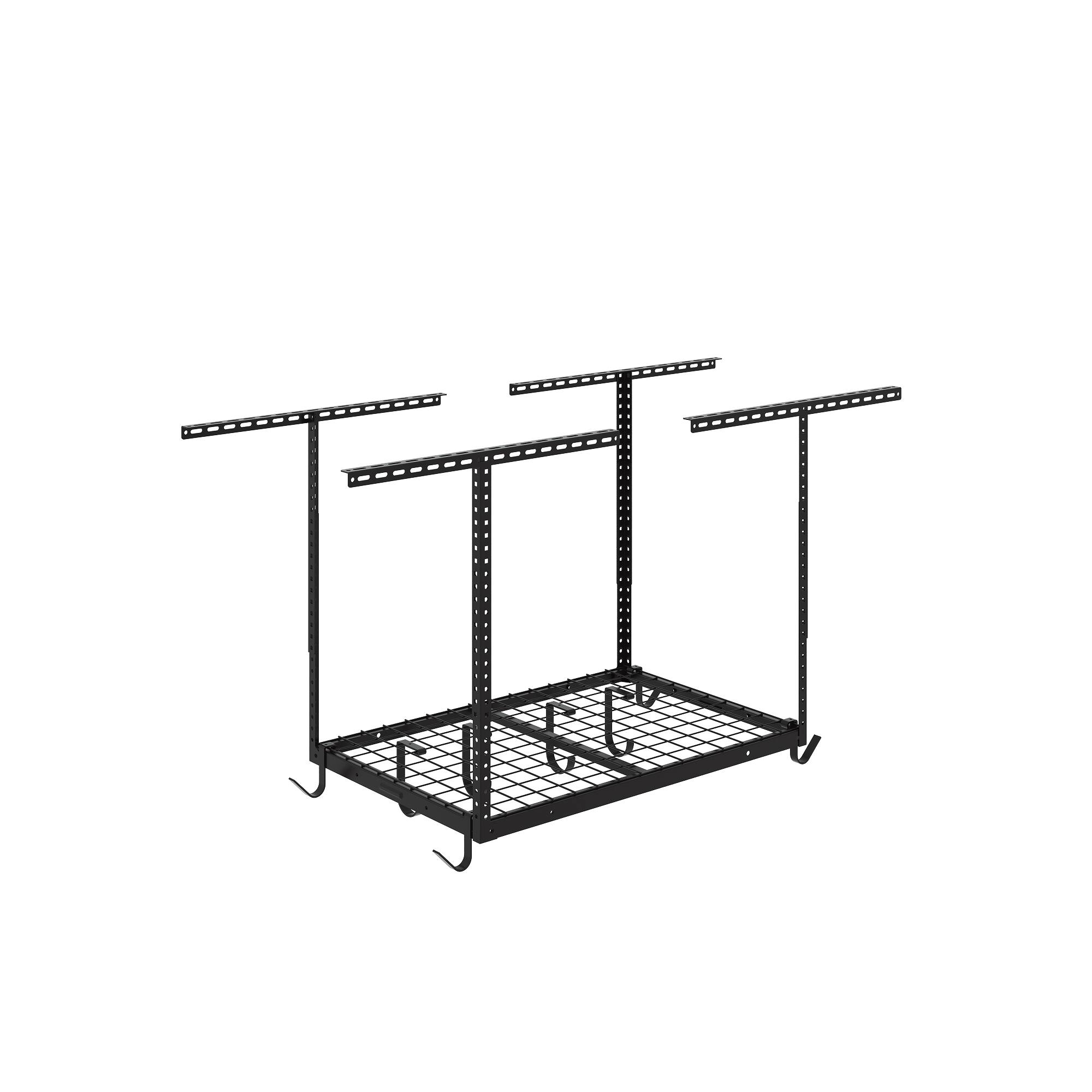 Fleximounts - OHK Series 24 in. W x 36 in. D x 22-40 in. H Black Ceiling Mounted Overhead Garage Storage Rack with Accessory Hooks - Black