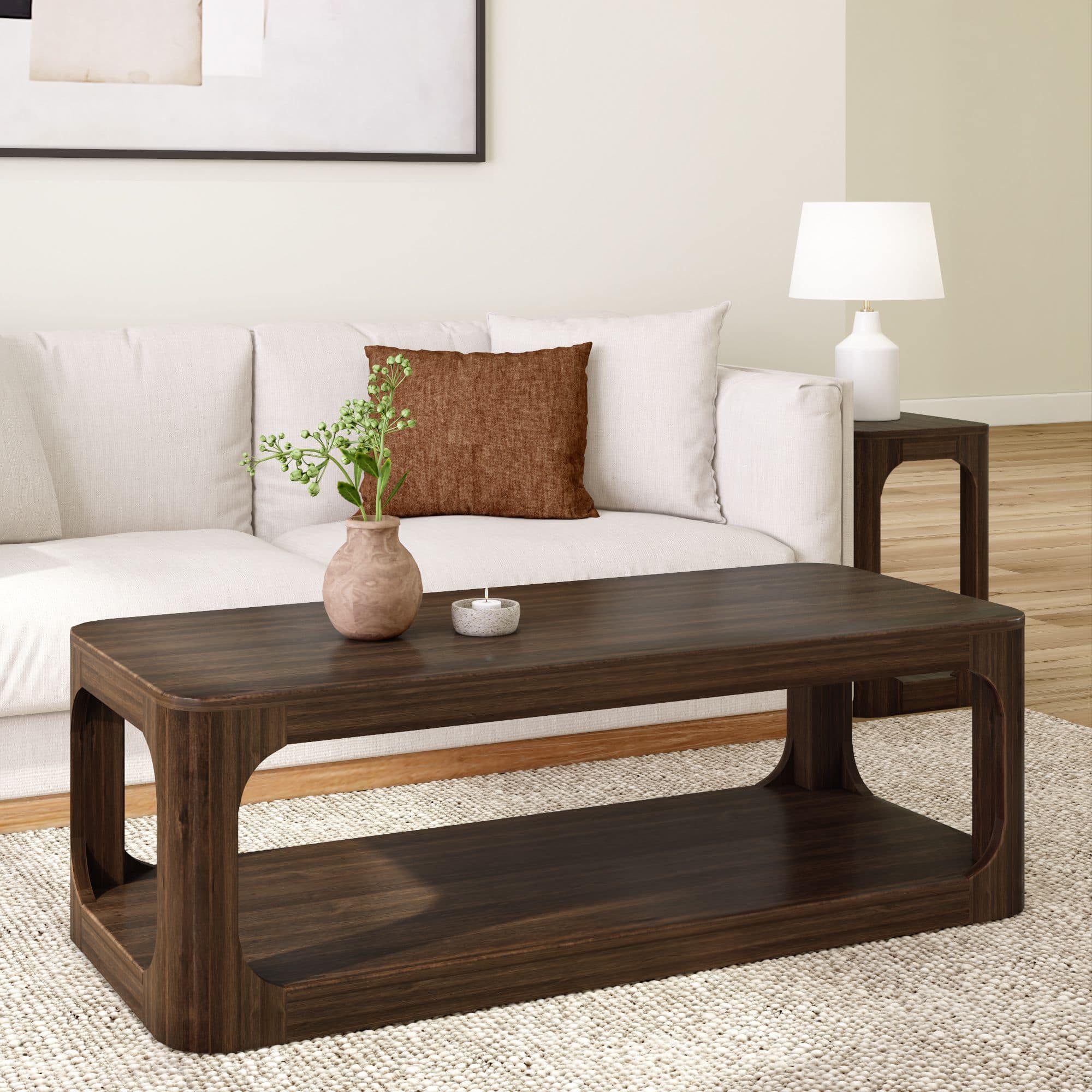 Plank+Beam - Forma Rectangular Coffee Table with Shelf (54in x 24in / 1370mm x 610mm) - Walnut