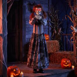 Costway - Halloween Animatronic Jumpscare Doll with Pop?Up Head, Sound Activated Design - Gray + Brown + White