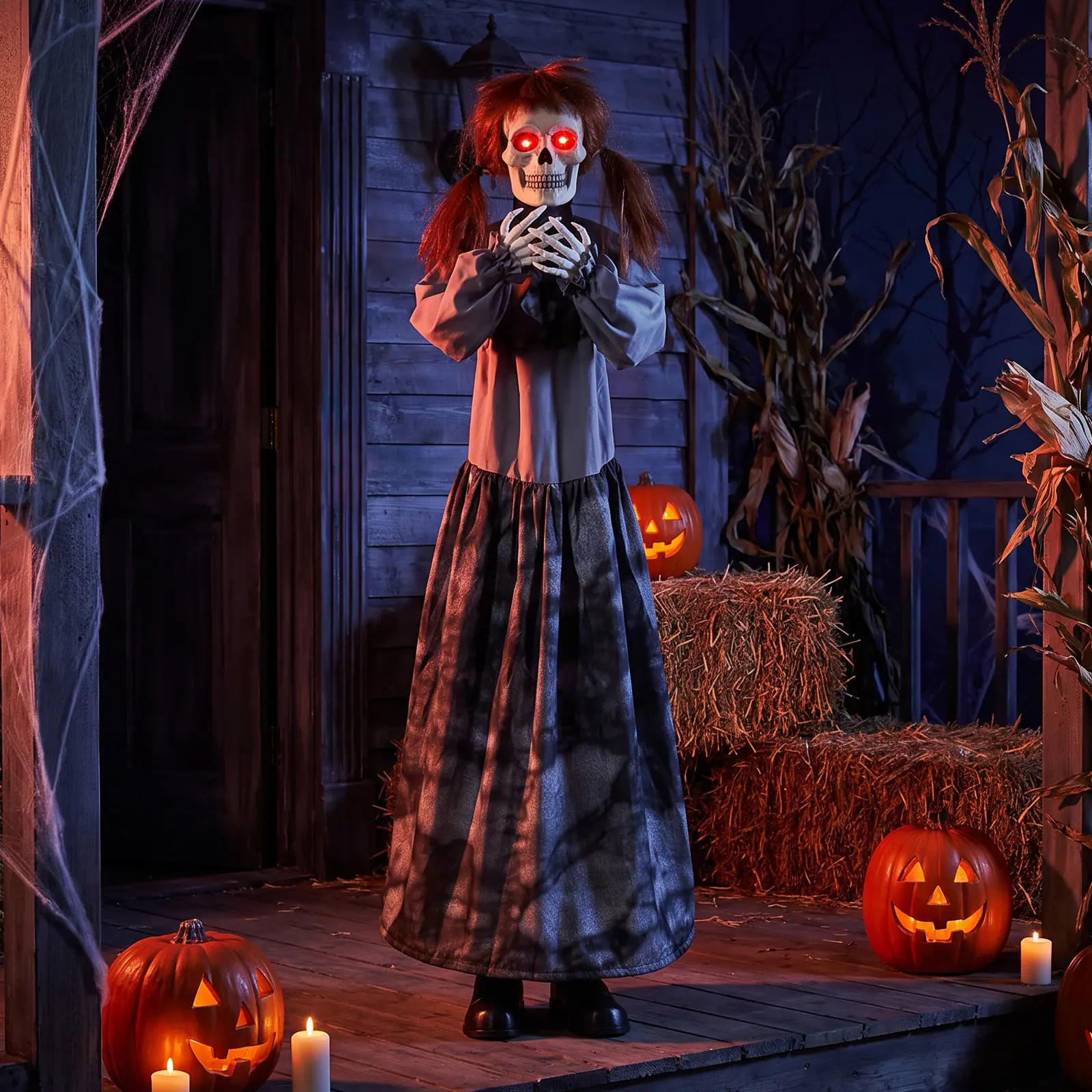 Front. Costway - Costway Halloween Animatronic Jumpscare Doll with Pop?Up Head, Sound Activated Design - Gray + Brown + White.