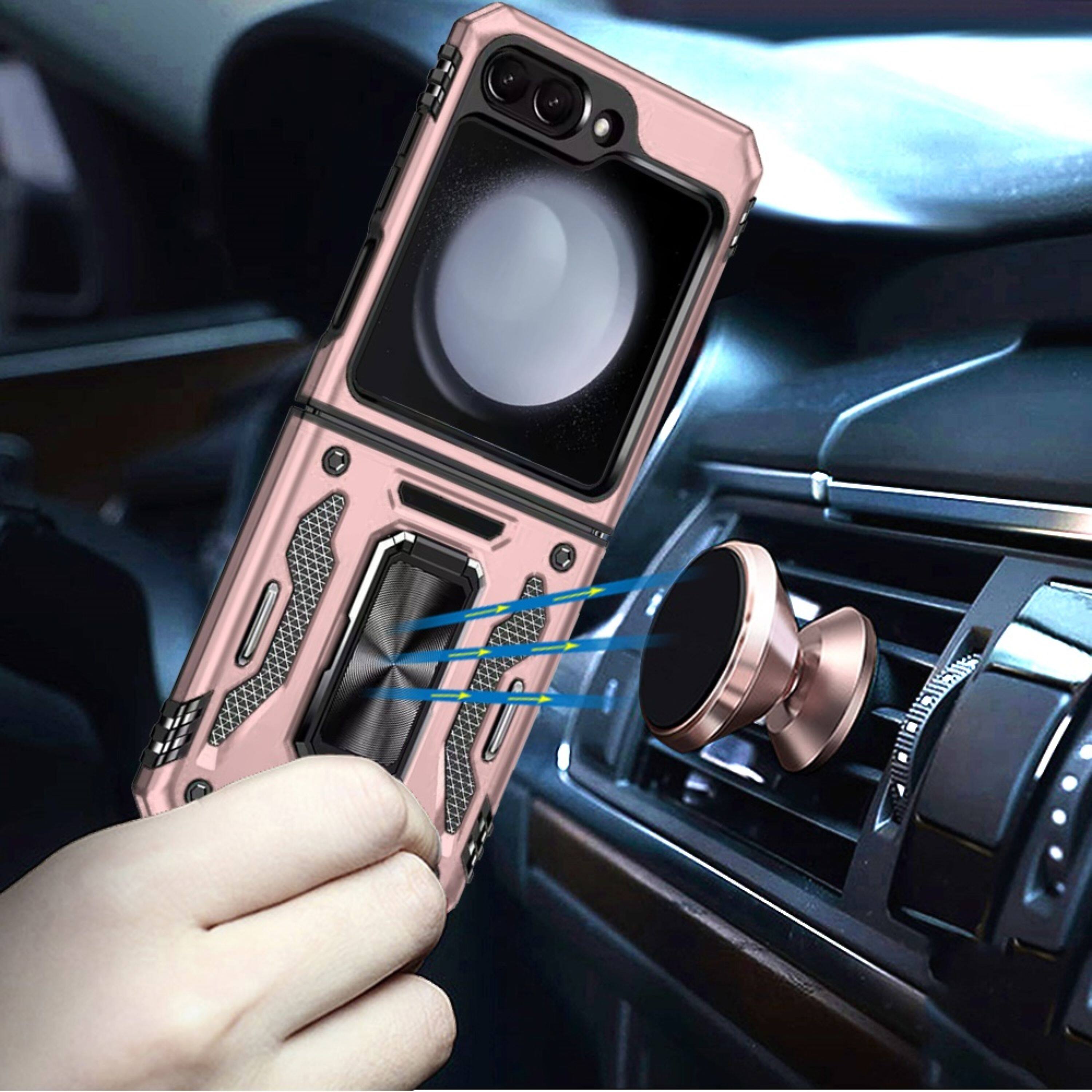 Angle. Kitcheniva - Hybrid Sliding Lens Ring Stand Case For Samsung Galaxy Z Flip 6 Rose Gold - Rose Gold.