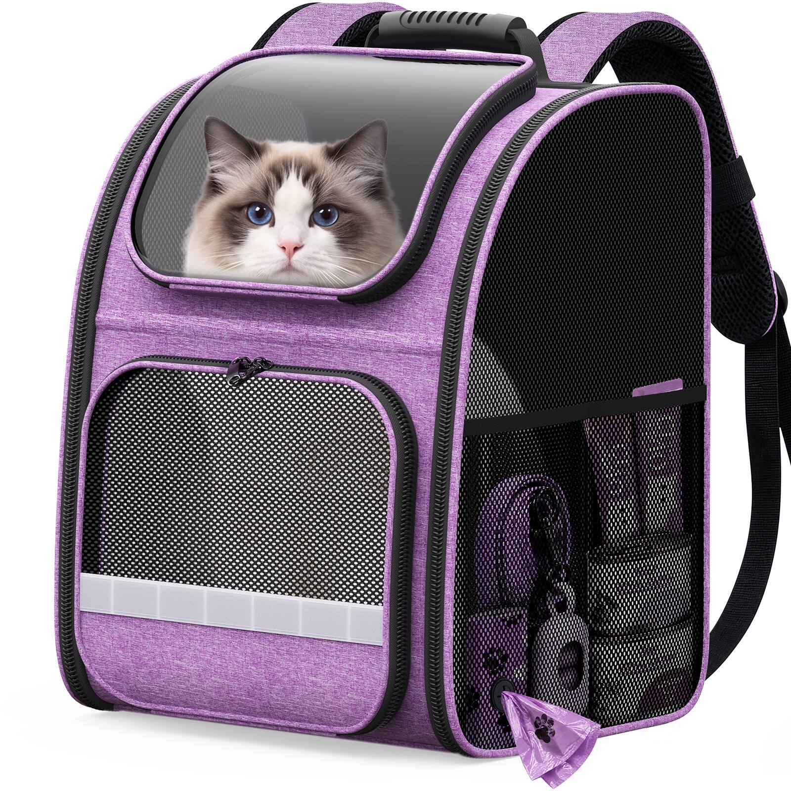 Front. Pawtners - Pawtners Cat Backpack Carrier, Bubble Backpack for Cats & Small Dogs Purple - Purple.