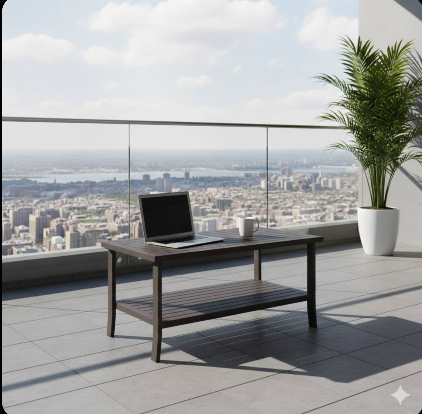 Left. Mondawe - 37" x 21" 2-Tier Rectangular Metal Outdoor Coffee Table - Brown.