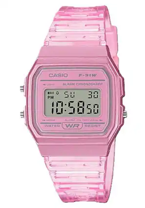 CASIO F-91W LIGHT ALARM CHRONOGRAPH
PM SU 30 10:58:50
ALARM ON OPF/24HR OFF
WATER WR RESIST