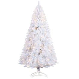 BreeBe - 7.5 ft Tall Prelit Christmas Tree Douglas Fir Artificial Christmas Tree with Realistic Branches - White