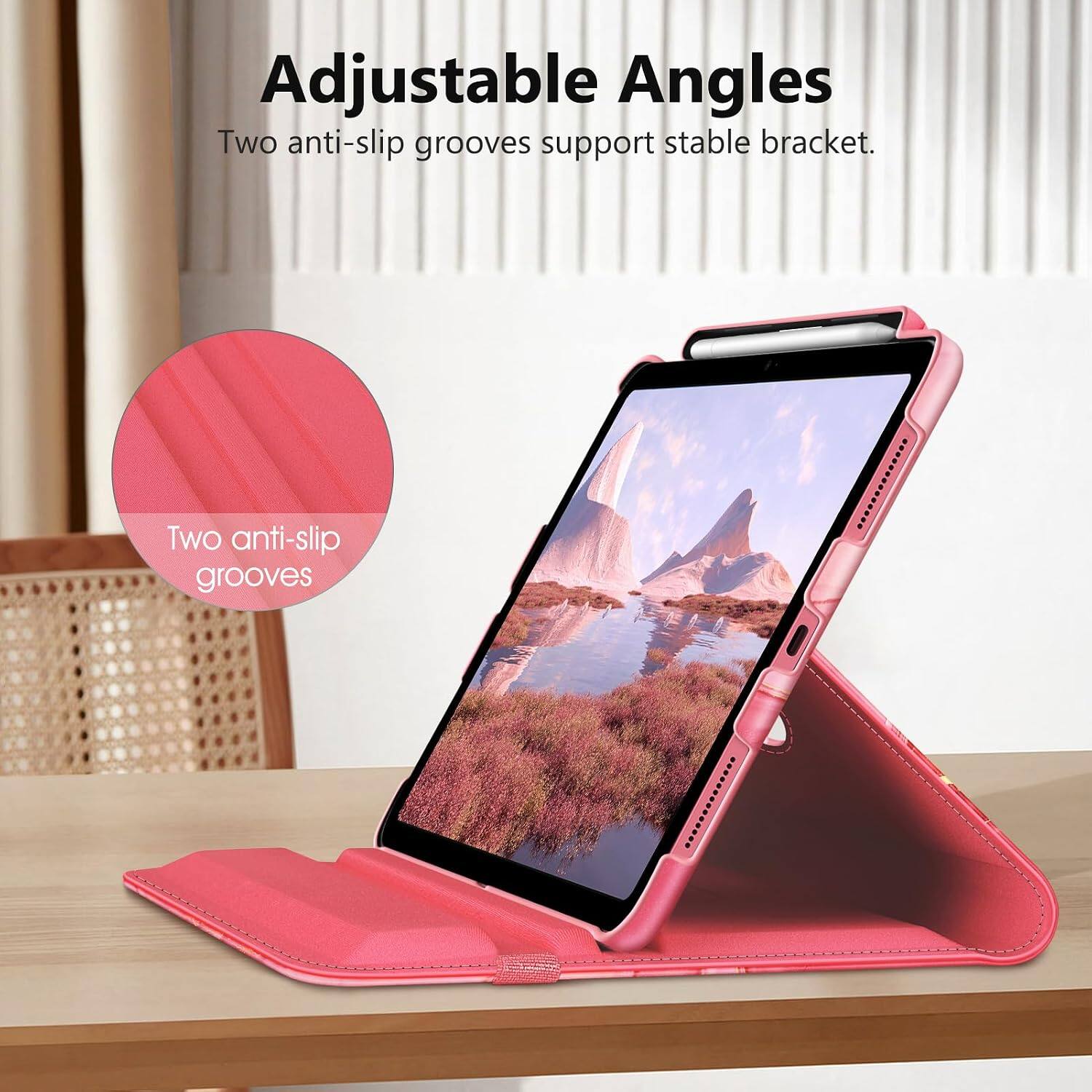 Adjustable Angles  
Two anti-slip grooves support stable bracket.  
Two anti-slip grooves