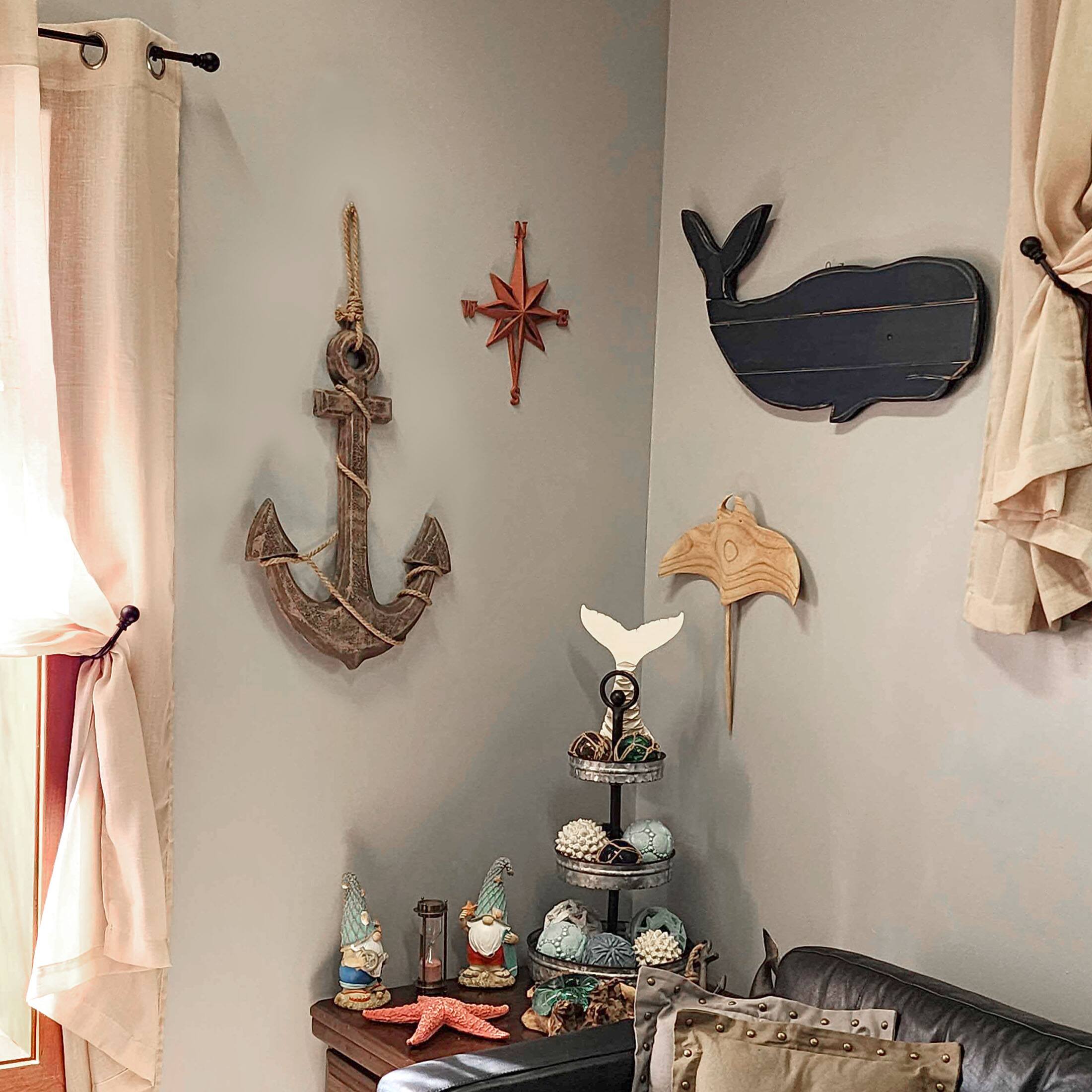 Alt View 7. Zeckos - Natural Brown Finish Ship Anchor and Rope Nautical Wall Hanging - Brown.