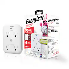 Energizer Always On App Controlled: Energizer SMART WIFI WALL TAP
EASY SETUP
Step 1: Download the Energizer, Connect App from the App Store or Google Play
Step 2: Install your Smart Wall Tap
Step 3: Set up and control through the Energizer, Connect App
Requirements:
- Wi-Fi router with high-speed internet connection
- Android 13 or higher or iOS 15 or higher
- Bluetooth 4.0 or higher on a compatible device
Product Specifications:
- Input: 120V
- Max. Total Wattage: 1500W
- Max. Output per Outlet: 1500W
- Joule Rating: 600J
INCLUDES:
- Smart Wall Tap
- Quick Start Guide
- Bluetooth Connectivity
Works with:
- Hey Google
- Amazon Alexa
- Siri
- IFTTT
SMART WIFI WALL TAP
15 AMPS PER OUTLET
4 OUTLETS ALWAYS ON
CONTROLLED BY APP
VOICE CONTROL
WiFi
SMART POWER