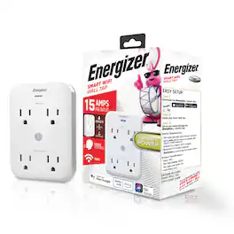 Energizer - Smart Wi-Fi Wall Tap, 4 Outlet, Remote Access Via Downloadable App, Schedule According to Routines - White