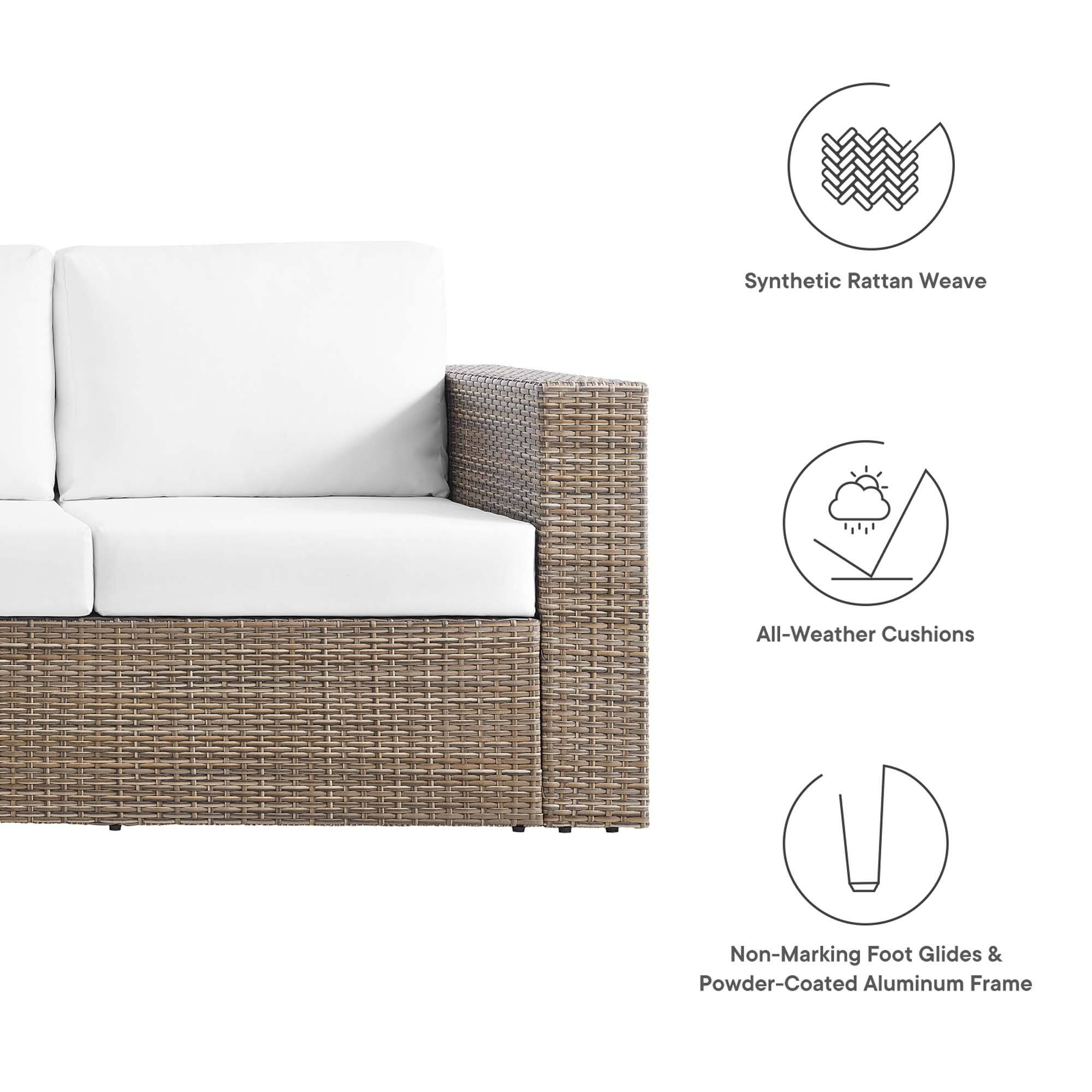 Synthetic Rattan Weave  
All-Weather Cushions  
Non-Marking Foot Glides & Powder-Coated Aluminum Frame