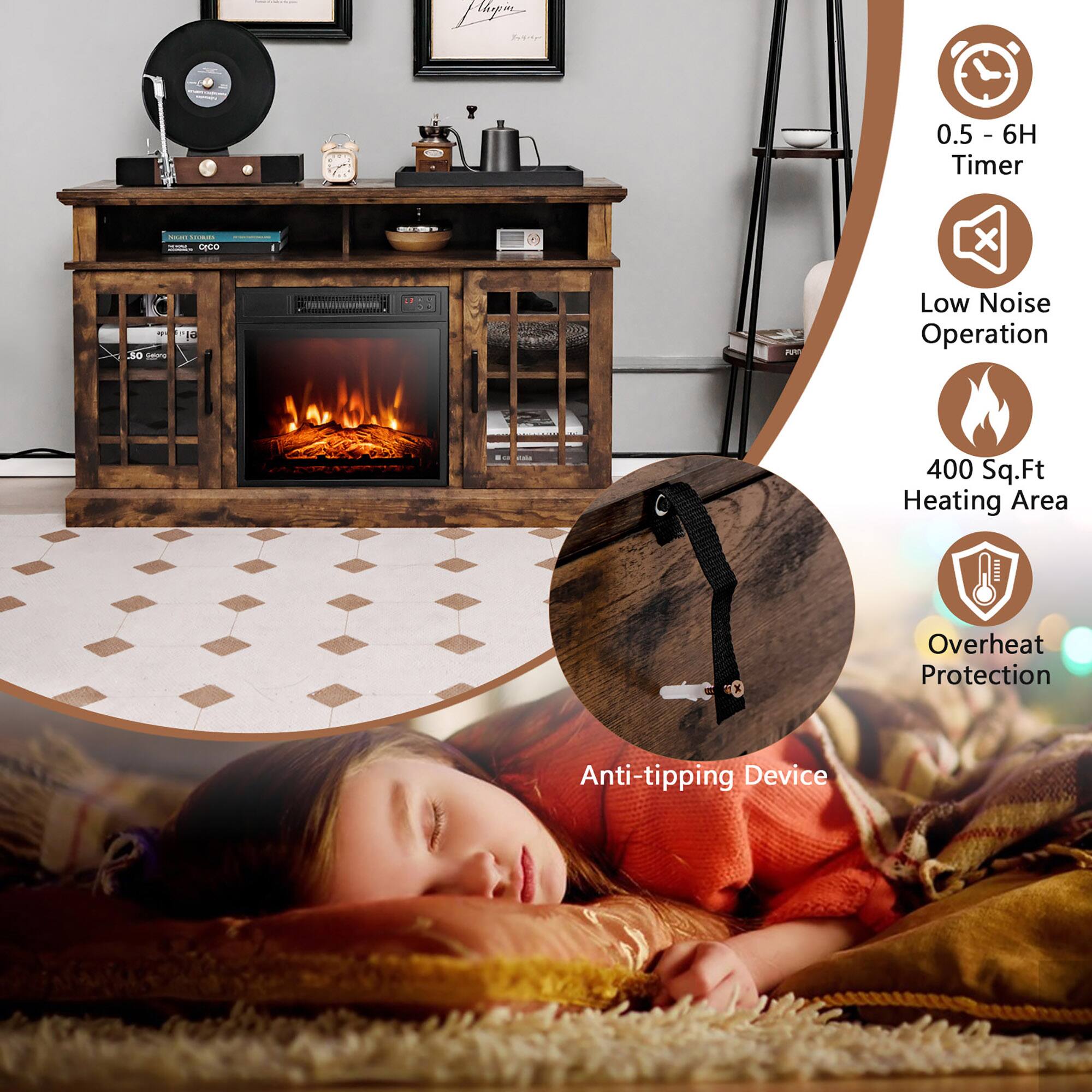 0.5 - 6H Timer, Low Noise Operation, 400 Sq.Ft Heating Area, Overheat Protection, Anti-tipping Device