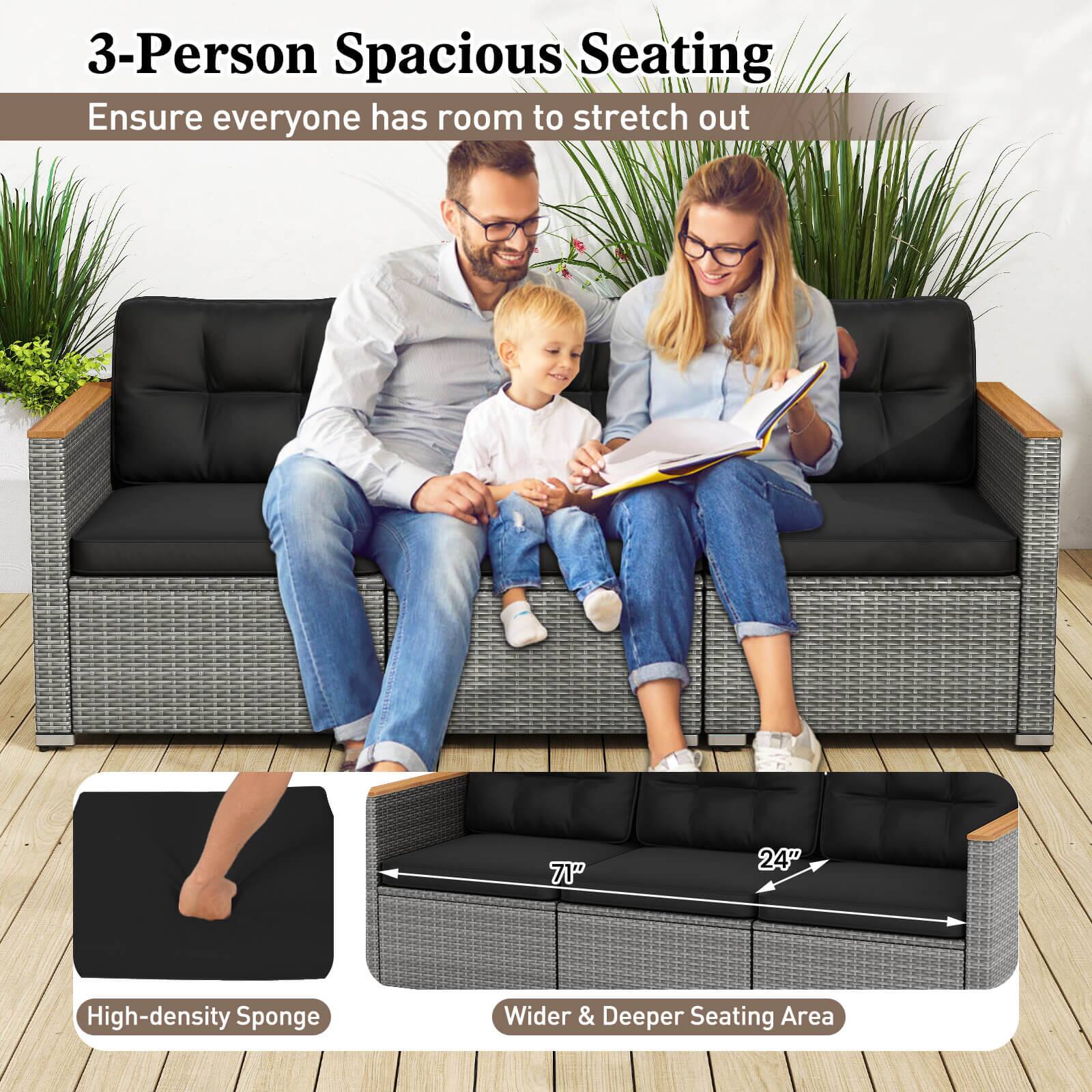 3-Person Spacious Seating  
Ensure everyone has room to stretch out  

71"  
24"  

High-density Sponge  
Wider & Deeper Seating Area