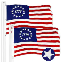 G128 - 2-Pack Betsy Ross 1776 Flag — 5x8 ft Embroidered 300D Polyester, Brass Grommets - Assorted Colors