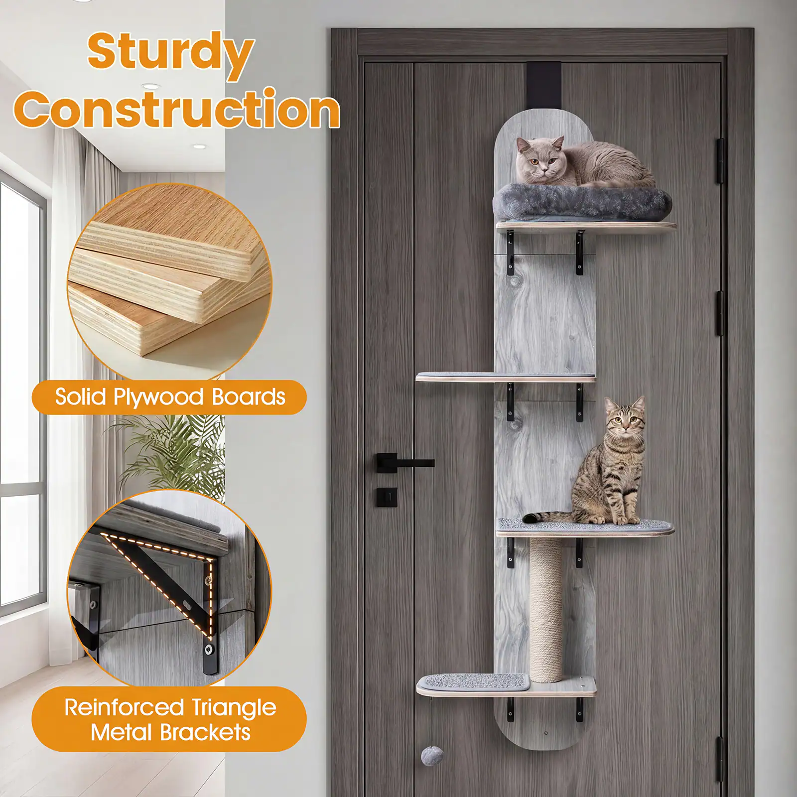 Sturdy Construction  
Solid Plywood Boards  
Reinforced Triangle Metal Brackets