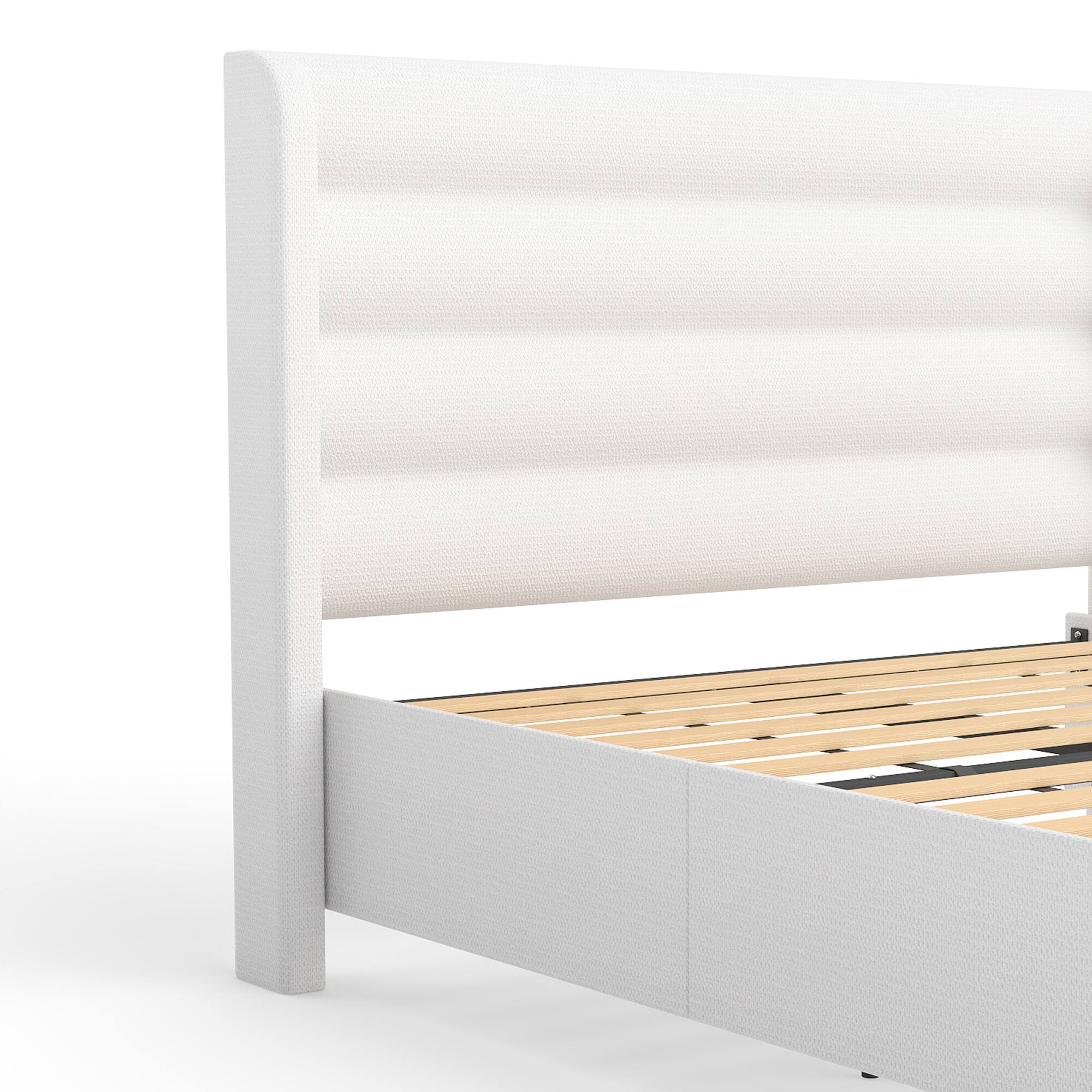 Alt View 3. Brick Attic - Solid Wood Slat Bed with Gourd-Shaped Legs,Minimalist Striped Headboard, Elevated Base for Airflow, No Box Spring Needed - White.