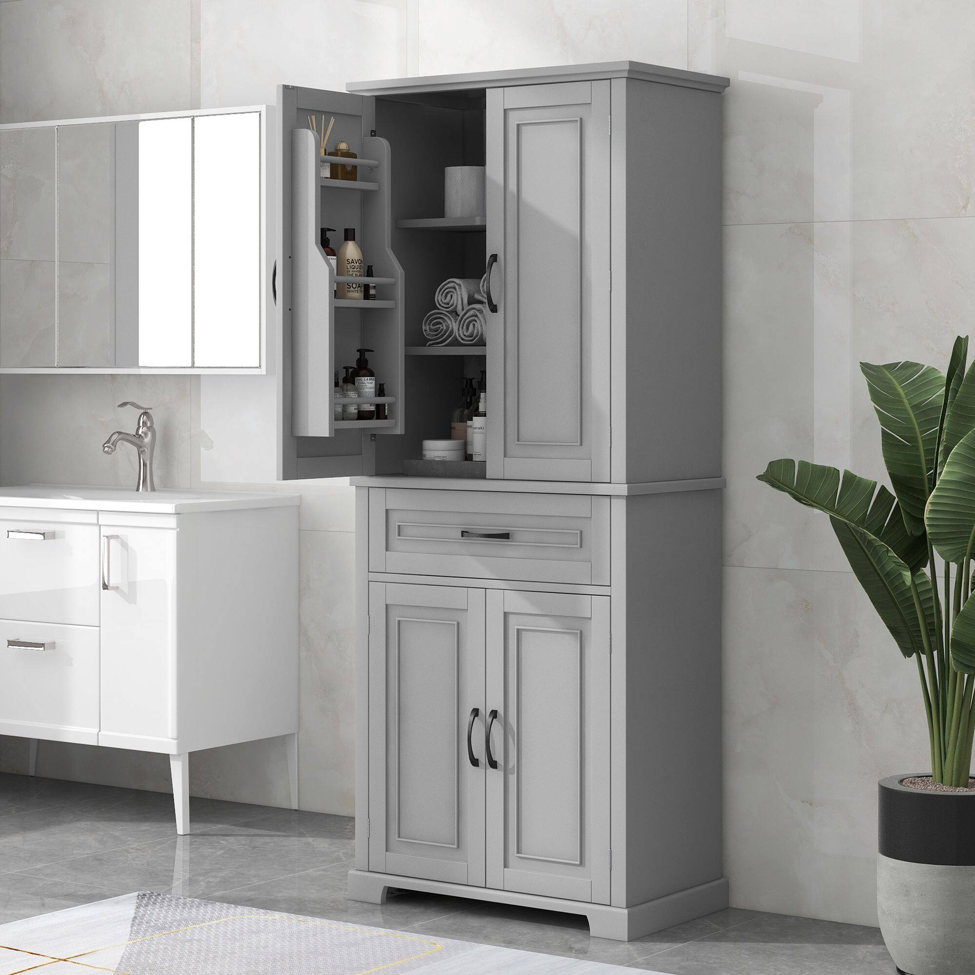 Mirfee - Bathroom Storage Cabinet with Doors, Drawer, Adjustable Shelf, Multiple Storage - Gray