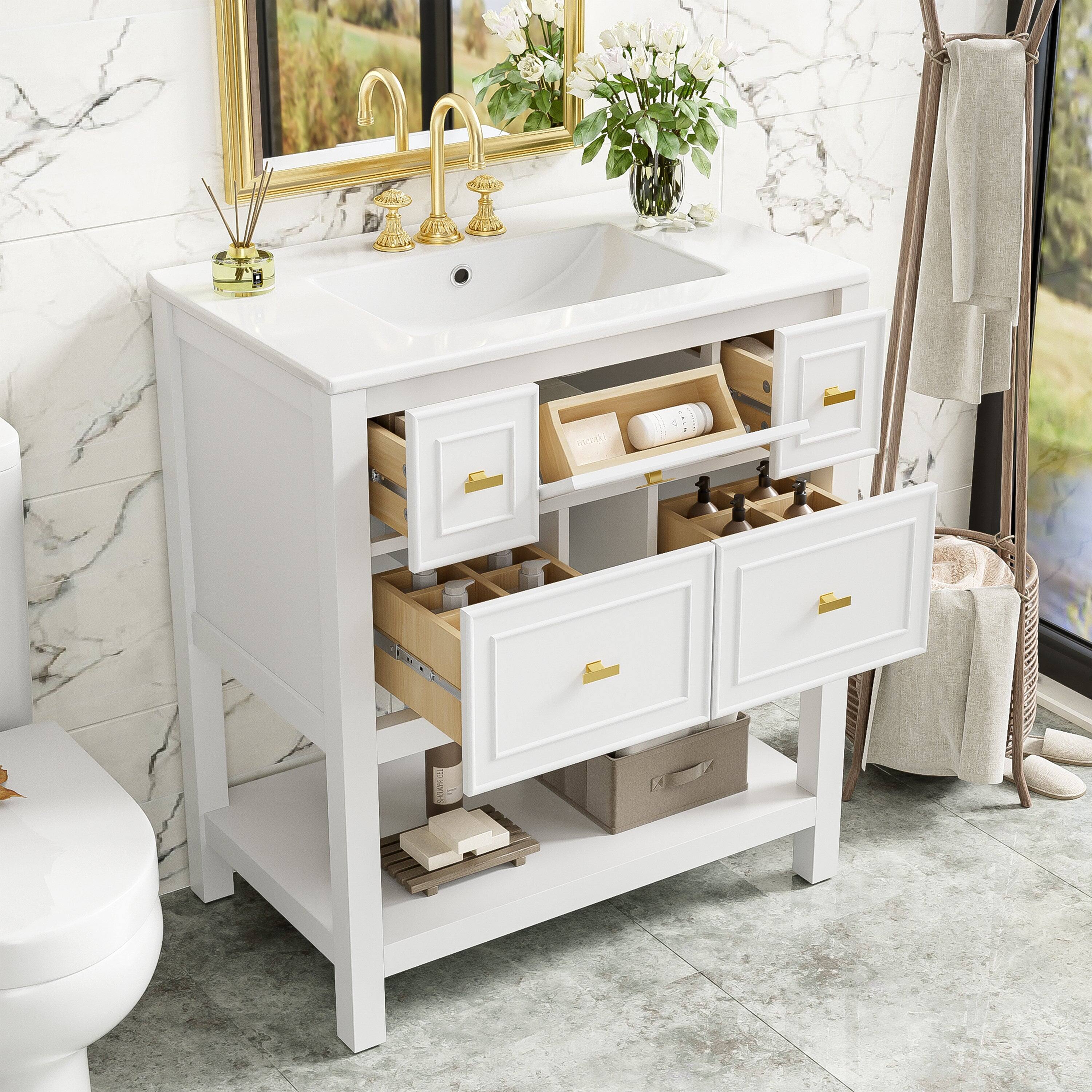 Alt View 2. Boyel Living - 30 Inch Modern Bathroom Vanity with Ceramic Sink and Five Drawers White - White.