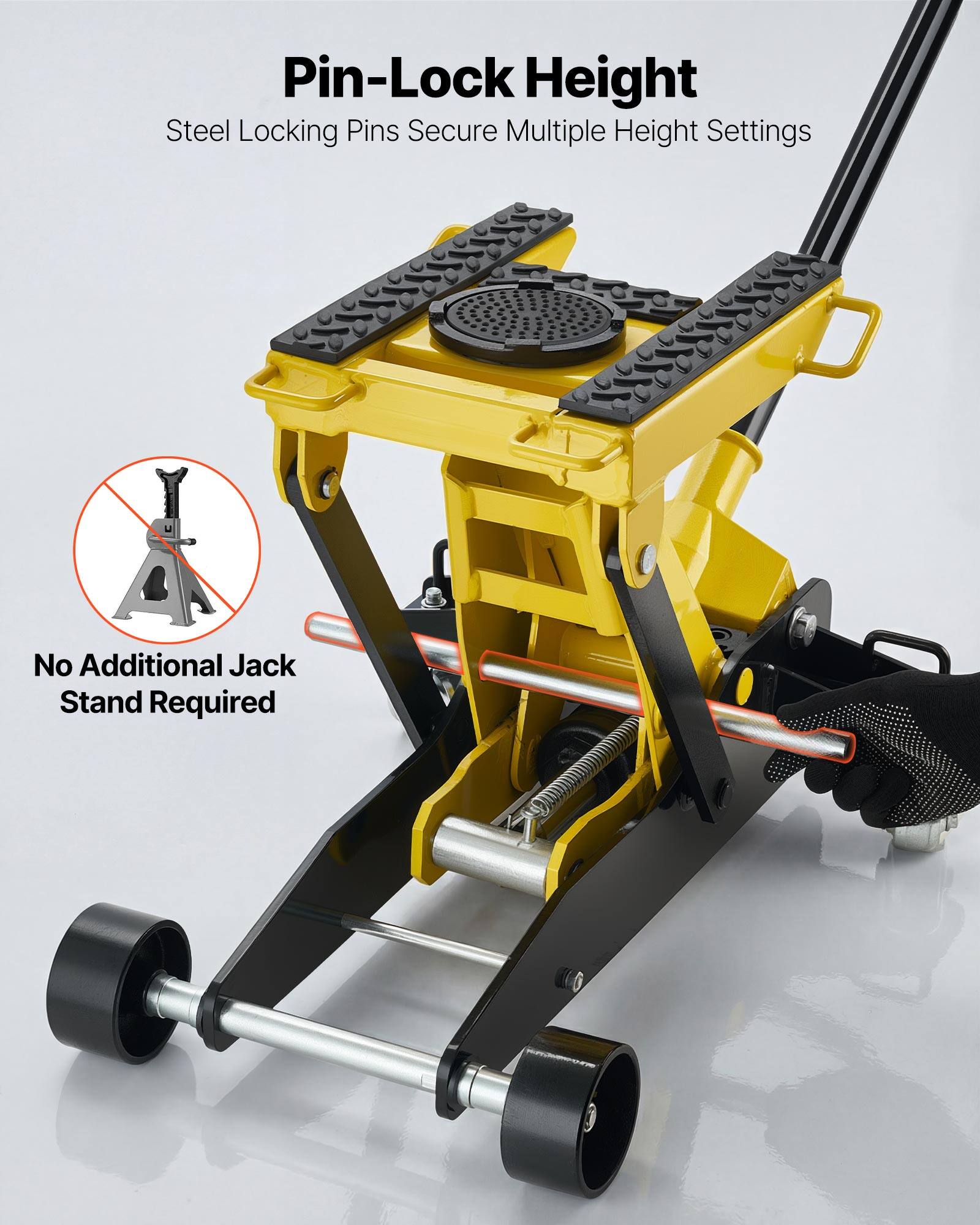 Pin-Lock Height  
Steel Locking Pins Secure Multiple Height Settings  
No Additional Jack Stand Required