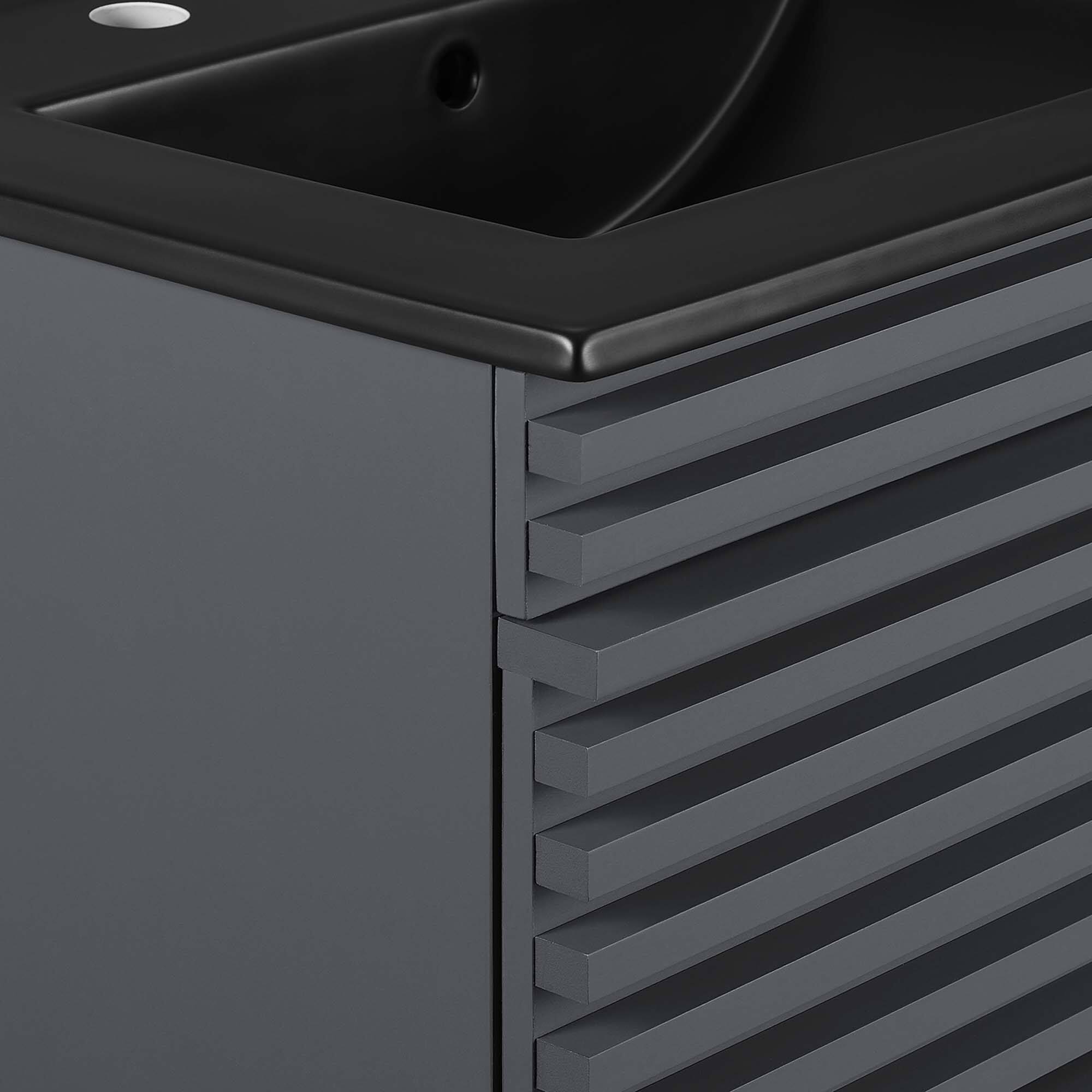 Alt View 5. Modway - Render Wall-Mount Bathroom Vanity with Black Basin Included - Gray Black.