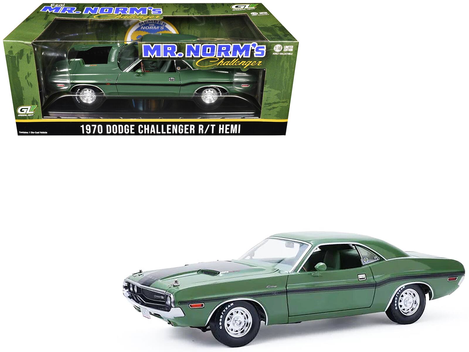 1970 Dodge Challenger R/T Hemi F8 Green with Black and Green Interior 1/18 Diecast Model Car by Greenlight price history on PriceWatchPro
