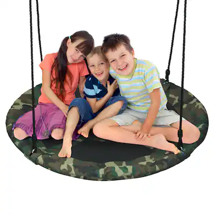 Front. Gymax - Gymax 40'' Flying Saucer Tree Swing Outdoor Play Set w/ Adjustable Ropes Camouflage Green - Camouflage Green.