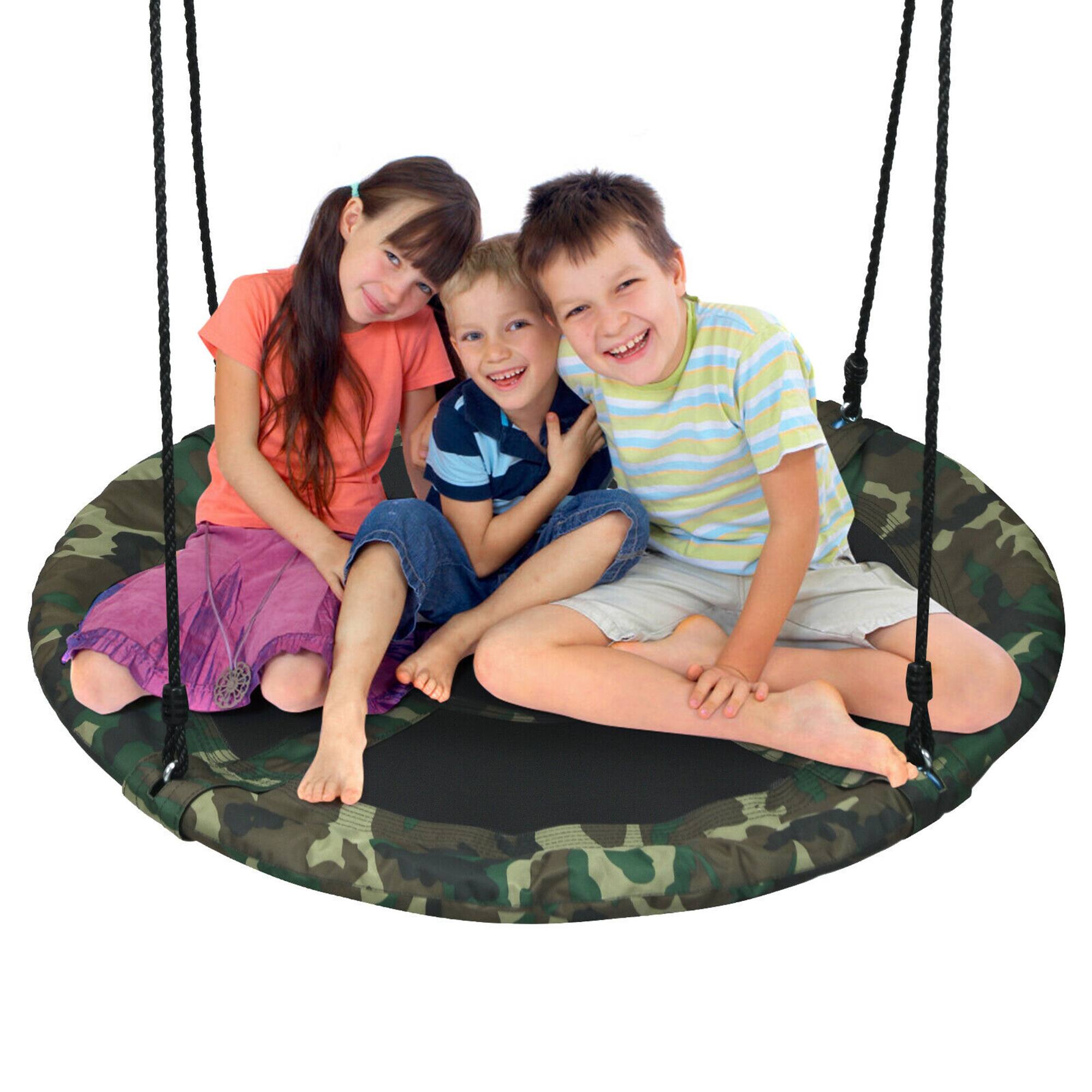 Front. Gymax - Gymax 40'' Flying Saucer Tree Swing Outdoor Play Set w/ Adjustable Ropes Camouflage Green - Camouflage Green.